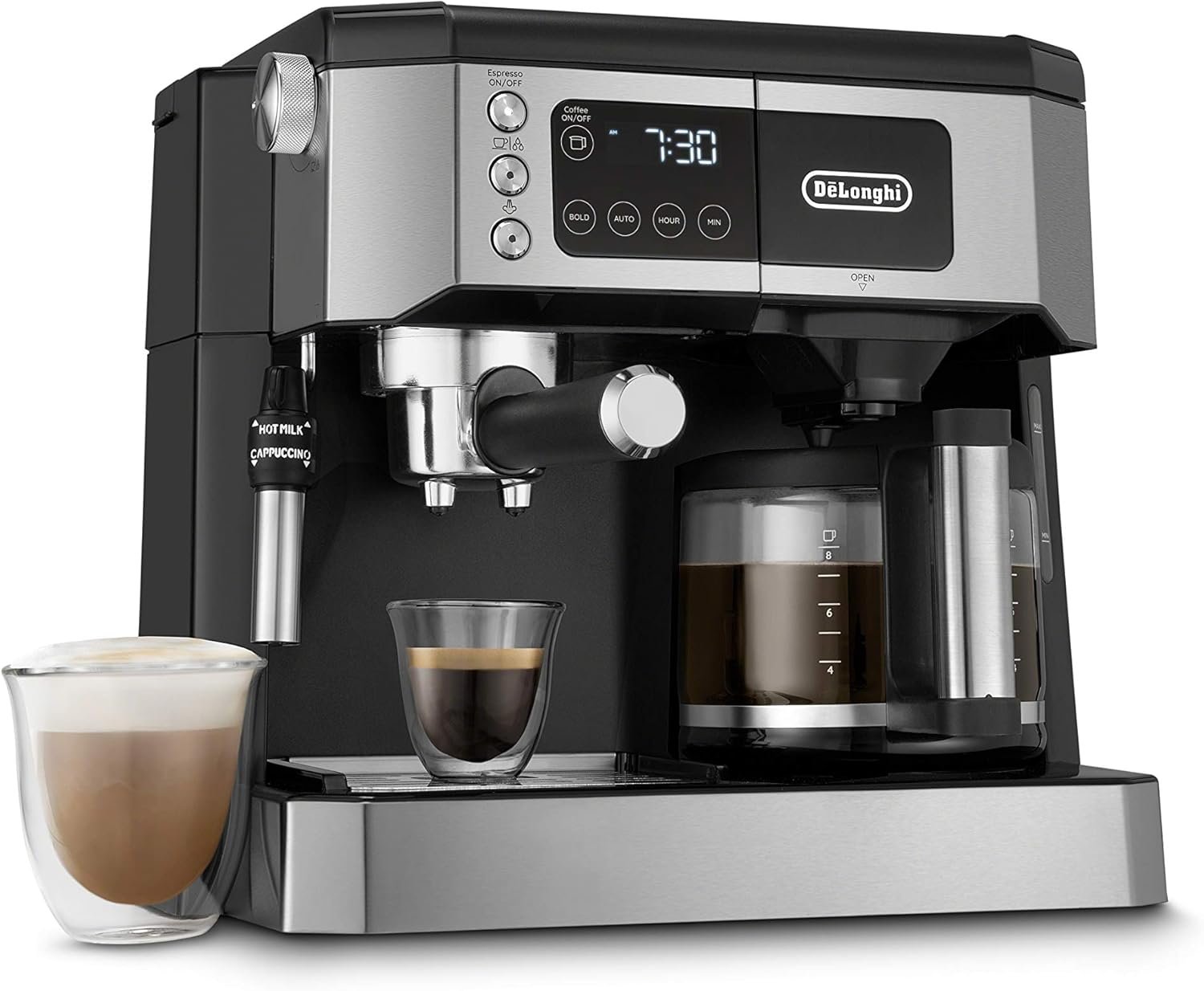 De’Longhi All-in-One Espresso & Coffee Maker, 10-Cup Pot, Milk Frother | #1 Worldwide Espresso Machine Maker, Dual Heating System, Milk Frother, 15-Bar Pressure