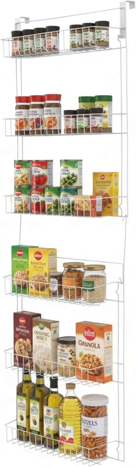 Over the Door Organizer – 6-Tier Adjustable Pantry Shelves and Rack for Kitchen Organization – Organization and Storage by Lavish Home (White)