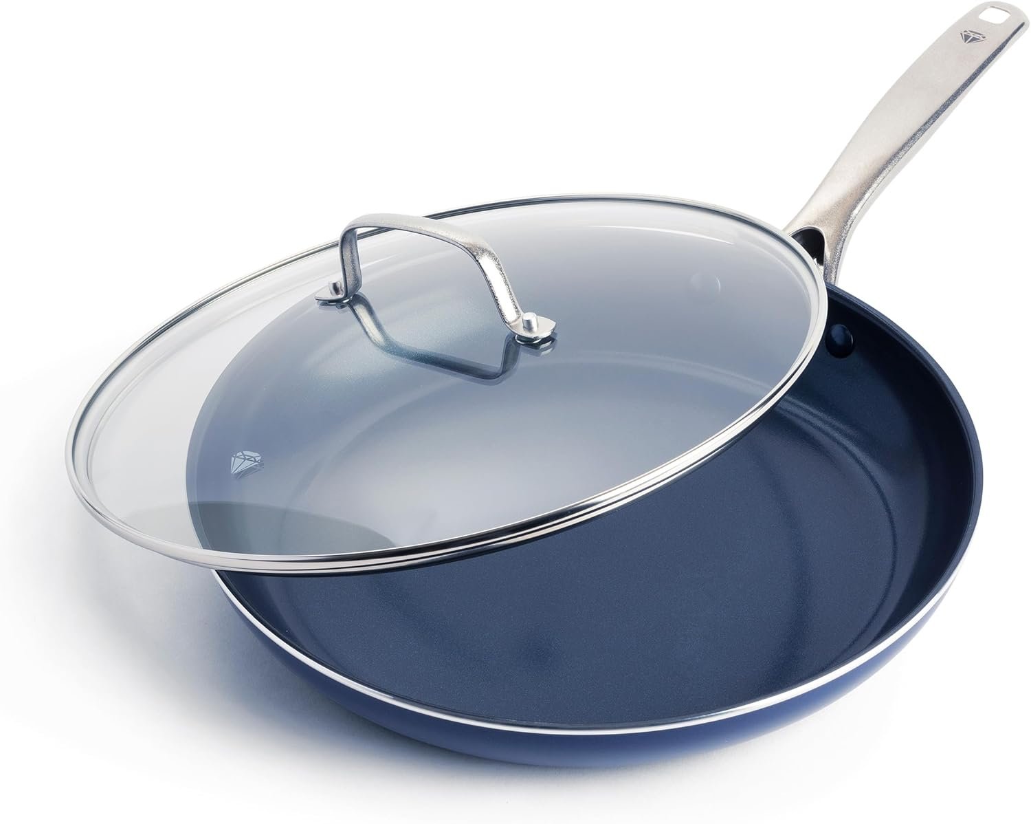 Blue Diamond 12″ Diamond Ceramic Nonstick Frying Pan Skillet with Lid, Blue | PFAS-Free Ceramic Nonstick, Dishwasher & Oven Safe, Stay Cool Handle, Durable Metal Utensil Safe, Egg & Omelet Pan