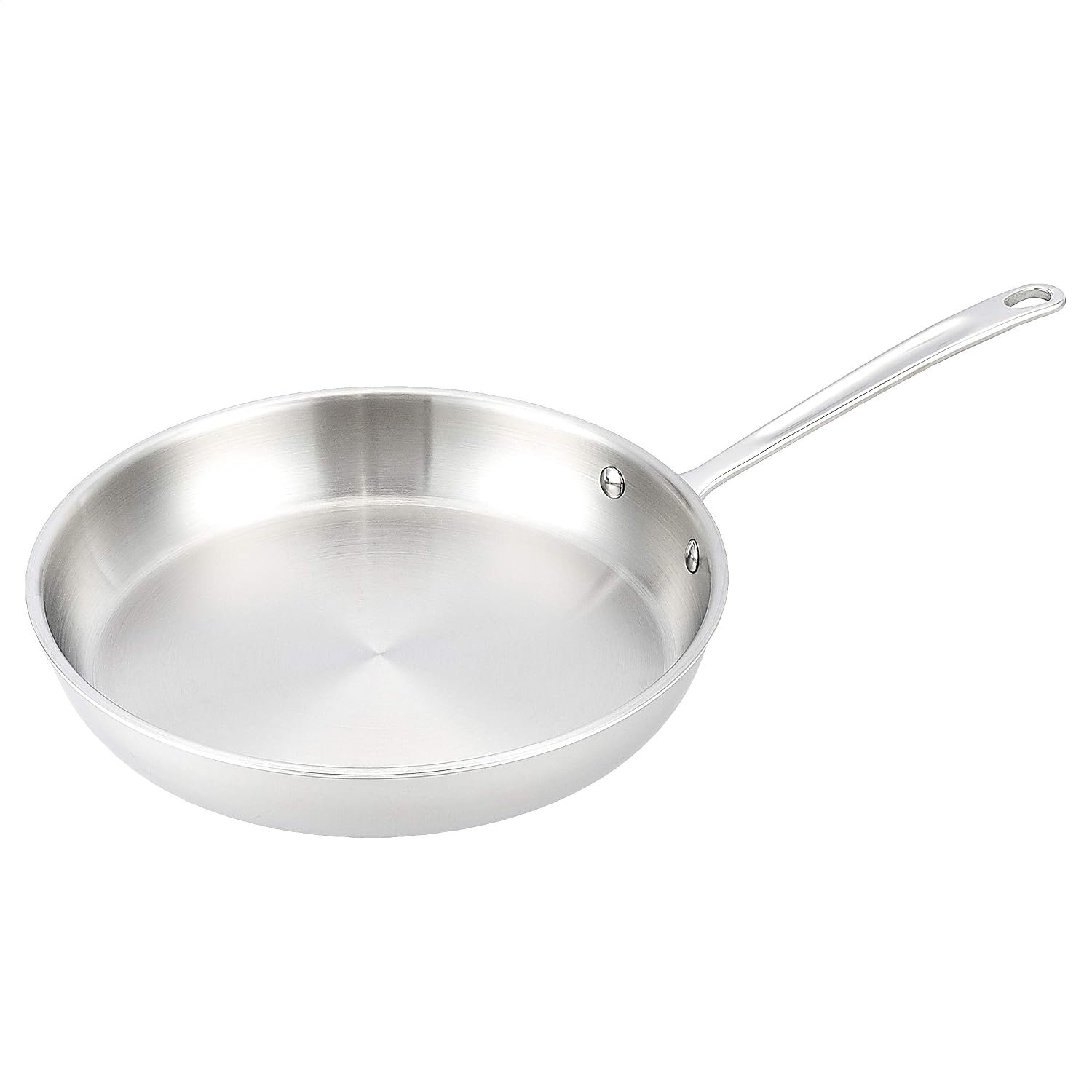 Amazon Basics Tri-Ply Stainless Steel Fry Pan, 12 inch, Silver, Evenly Distributes Heat, Sturdy Handle