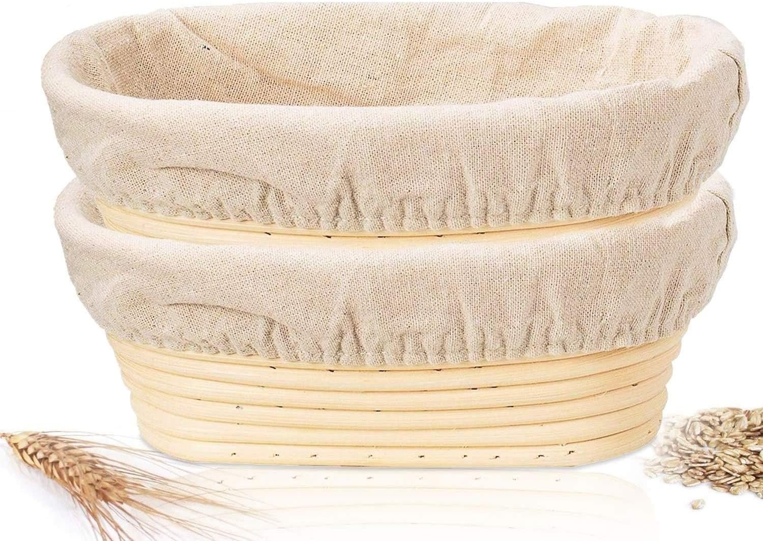 Banneton Bread Proofing Basket 2 Pack 10 In Oval Sourdough Proofing Basket | Sourdough Bread Baking Supplies for Making Baking Fermentation Food Storage Tools