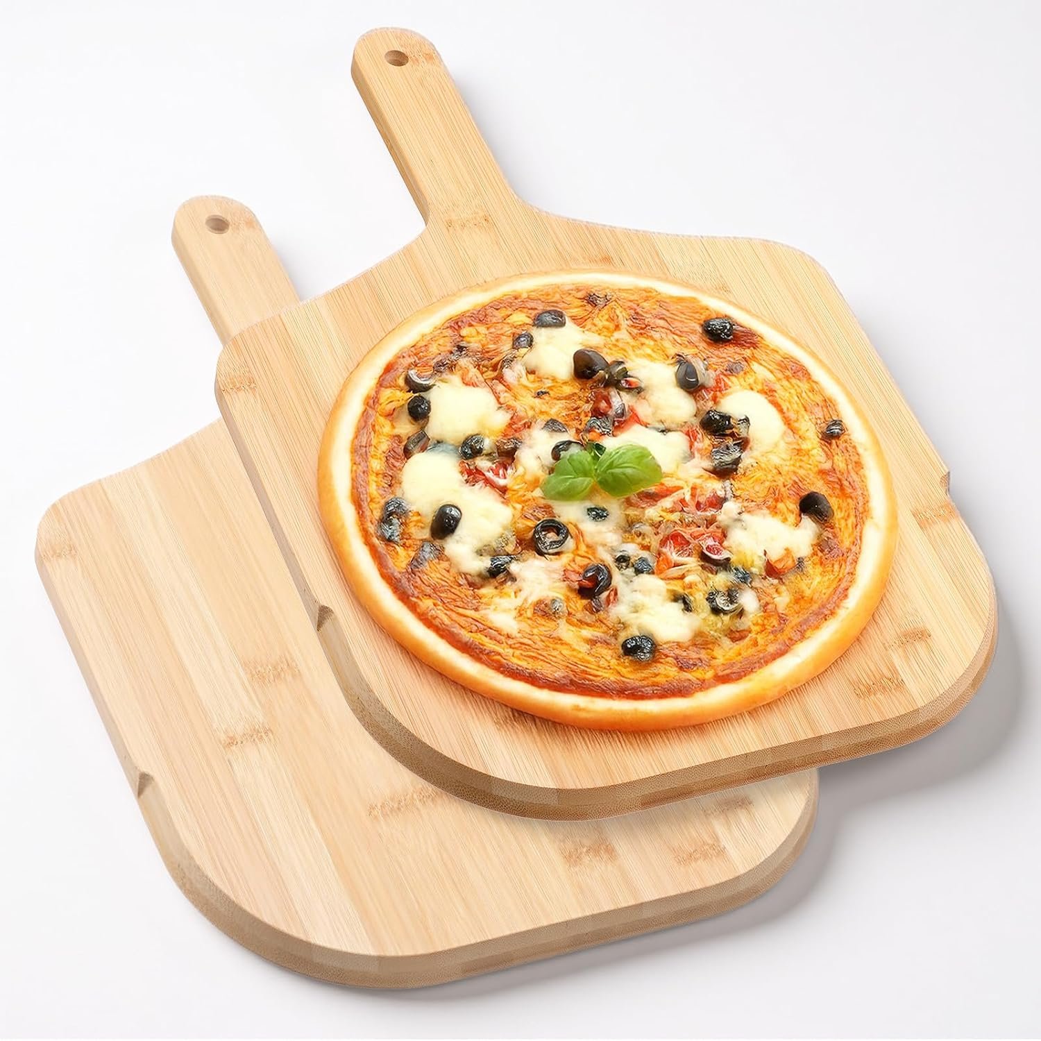 2 Pack Pizza Peel 12 Inch Bamboo Wood Pizza Peels Paddle Server for Oven Baking Homemade Bread Cheese Cake Serving Board Cutting Board Kitchen Tools Gift
