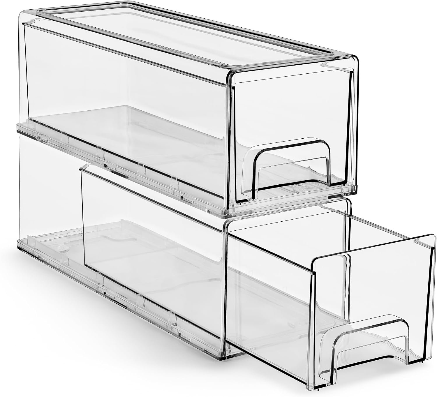 Sorbus Small Wide Clear Storage Drawers (2 Pack) – Stackable Storage Drawers for Pantry, Fridge, or Cabinet – Slide Out Clear Bins with Handles for Organizing