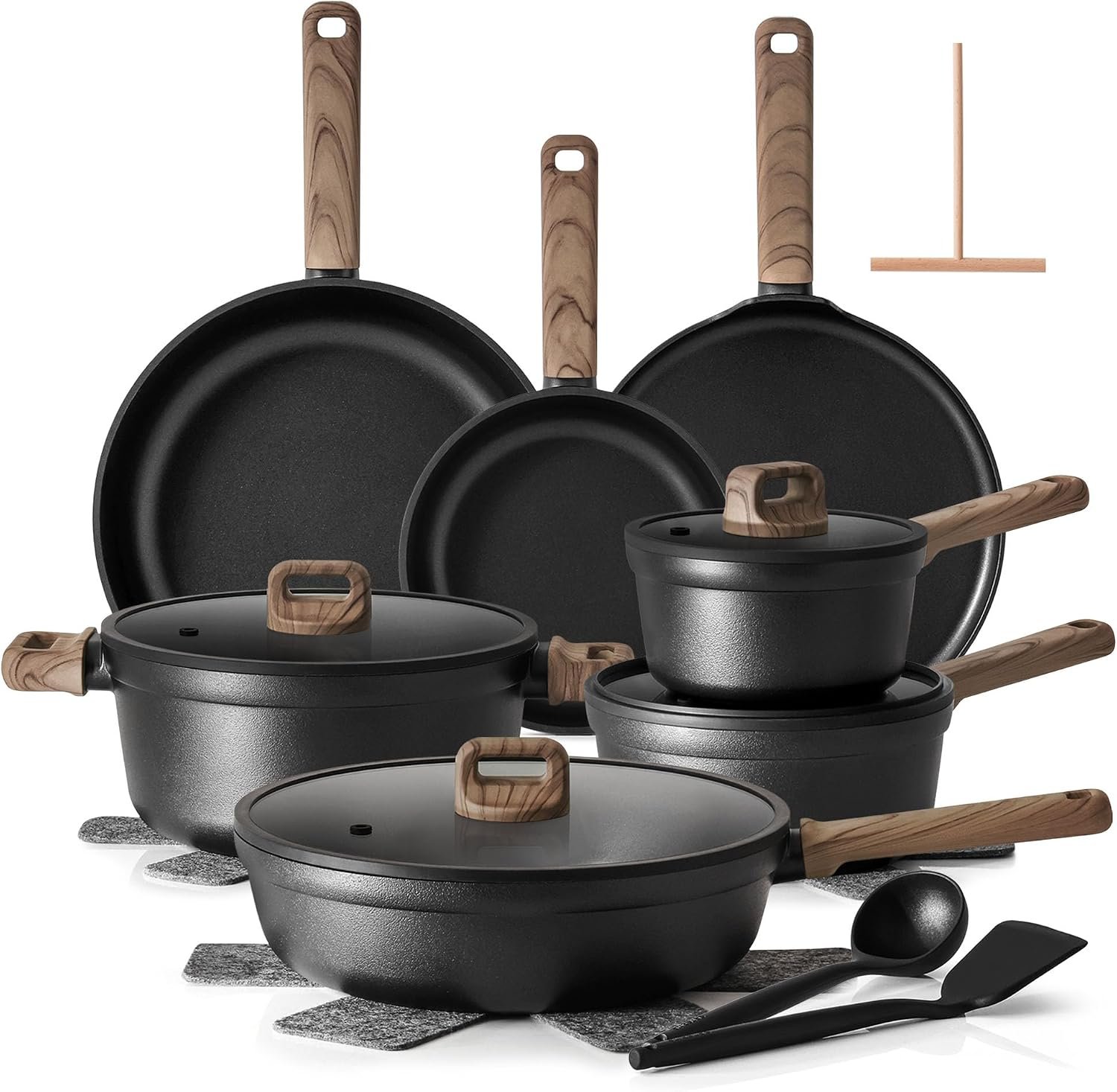 SENSARTE 20Pcs Nonstick Pots and Pans Set, Black Titanium Cookware Set | Healthy Kitchen Cooking Set, Induction Compatible, Dishwasher Safe, PFOA/PFOS Free