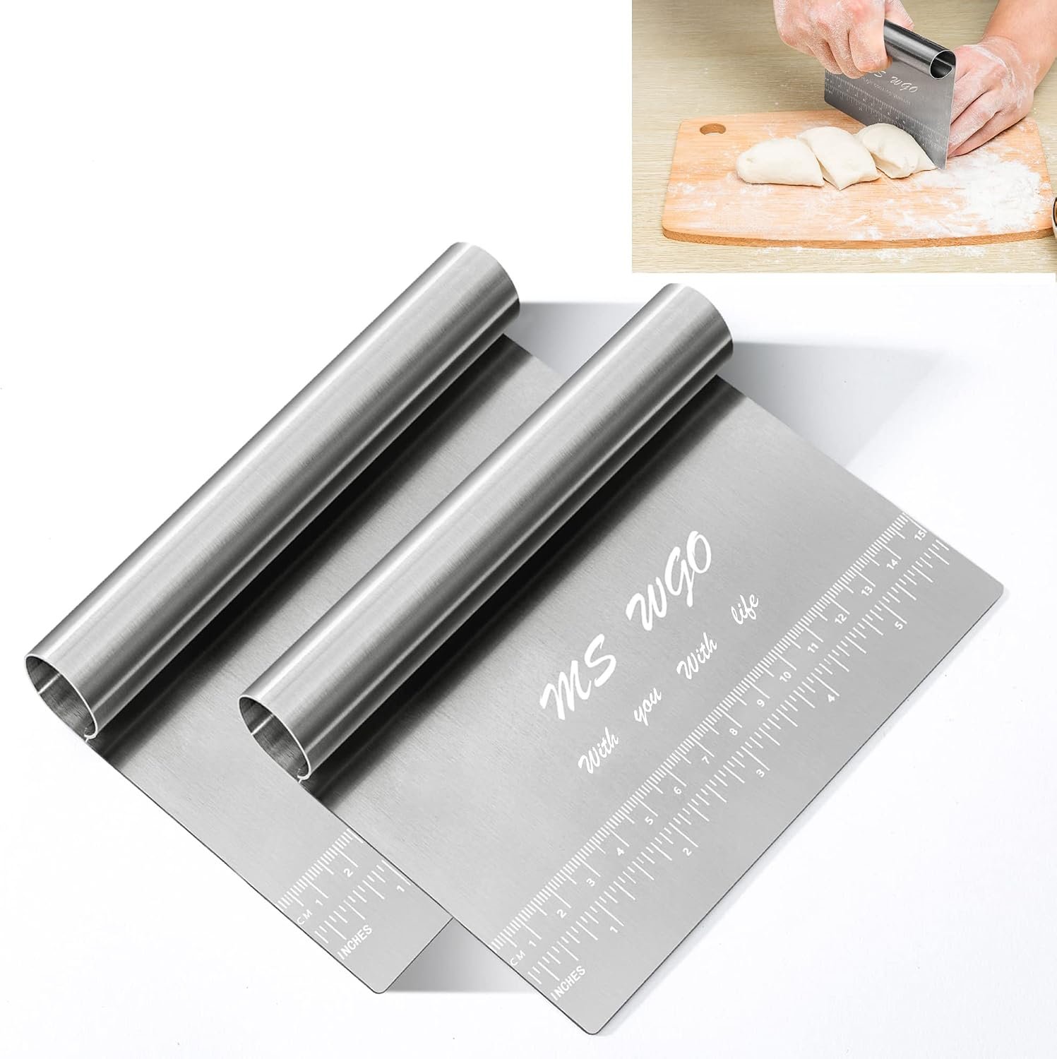 Pro Dough Pastry Scraper/Cutter/Chopper Stainless Steel Mirror Polished with Measuring Scale Multipurpose- Cake, Pizza Cutter – Pastry Bread Separator Scale Knife