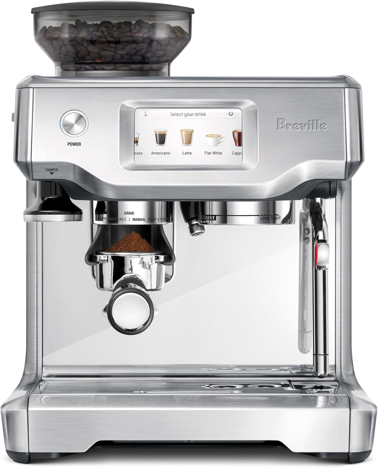 Breville BES880BSS Barista Touch Espresso Machine, Brushed Stainless Steel | Pull barista-quality espresso shots, lattes and cappuccinos at home with semi-automatic coffee maker with built-in grinder