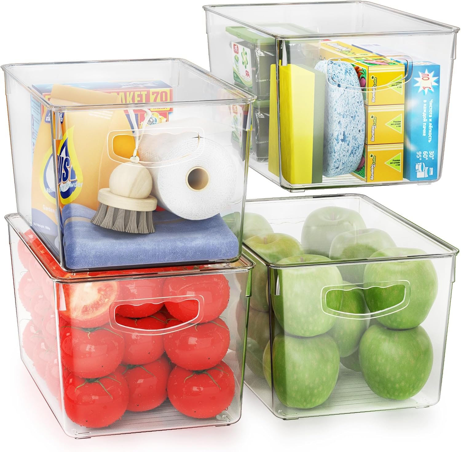 theaoo Large Clear Storage Bins with Lids, Stackable Containers, 4 Pack | Pantry Organization And Storage For Kitchen, Fridge, Garage And Cabinets. Clear Design Keeps Items Organized