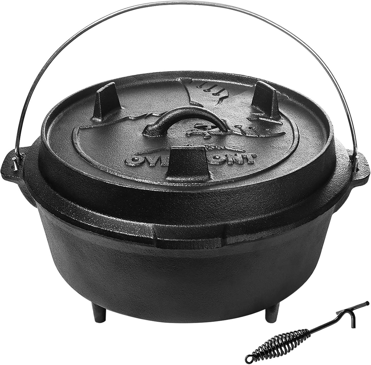 Overmont 9QT Cast Iron Dutch Oven – Pre-Seasoned Pot with Lid Lifter & Legs | Camping Dutch Oven with Cookbook, Cast Iron Pot with Skillet Lid Dual Handles, for Outdoor Campfire Cooking BBQ Grill Stove