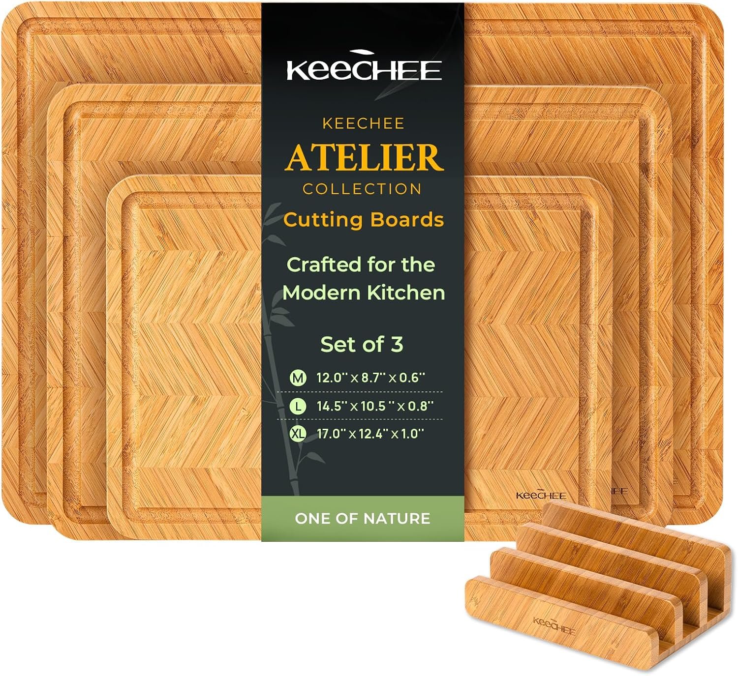 Keechee Bamboo Cutting Board, Reversible Wood Cutting Boards for Kitchen with Juice Grooves, Atelier Collection Handcrafted Large Serving Tray, Luxury Housewarming Wedding Gifts for New Home
