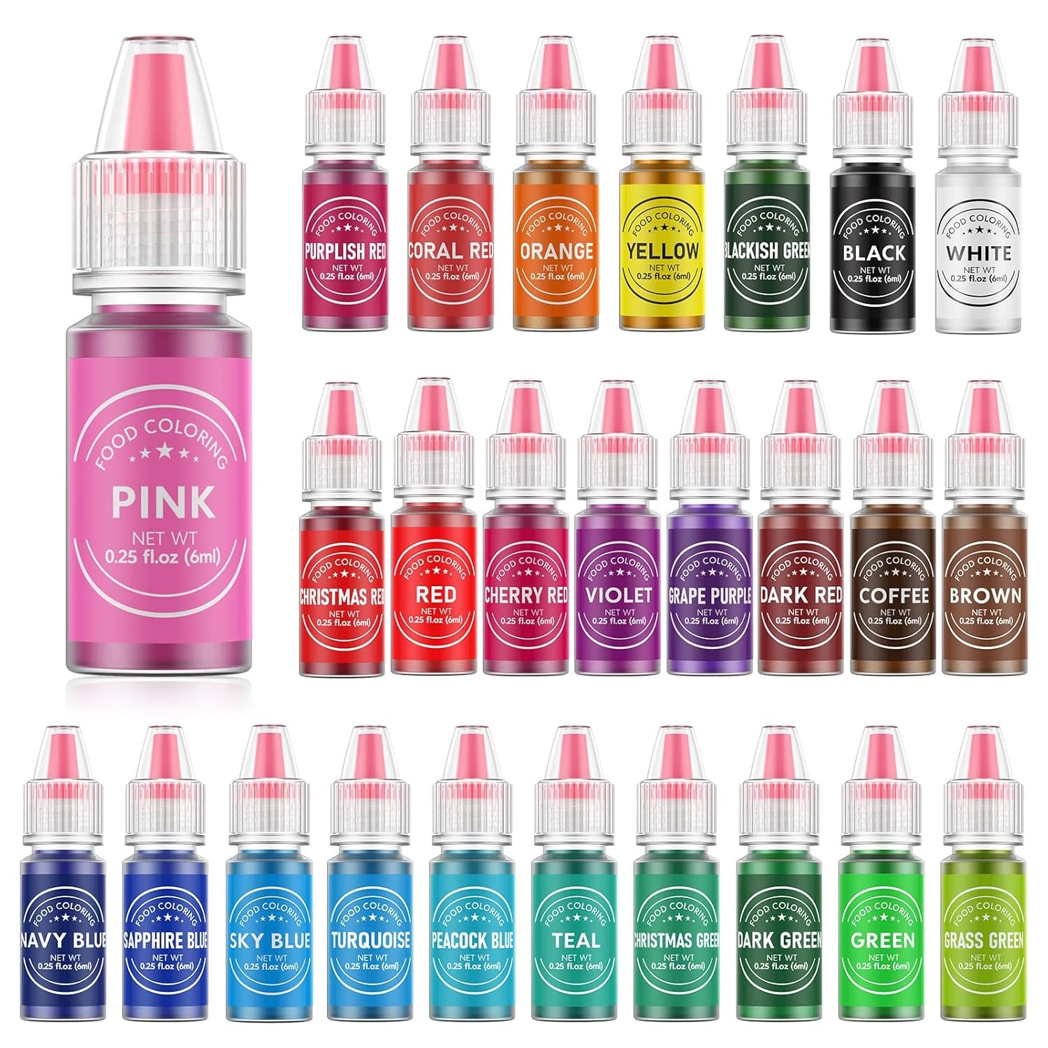Food Coloring for Baking – 26 Vibrant Cake Coloring Liquid Set for Dessert Decorating, Food Grade Food Dye for Icing,Fondant,Cookies,Easter Egg,Making DIY Supplies Kit- 0.25 Fl. oz/Bottles