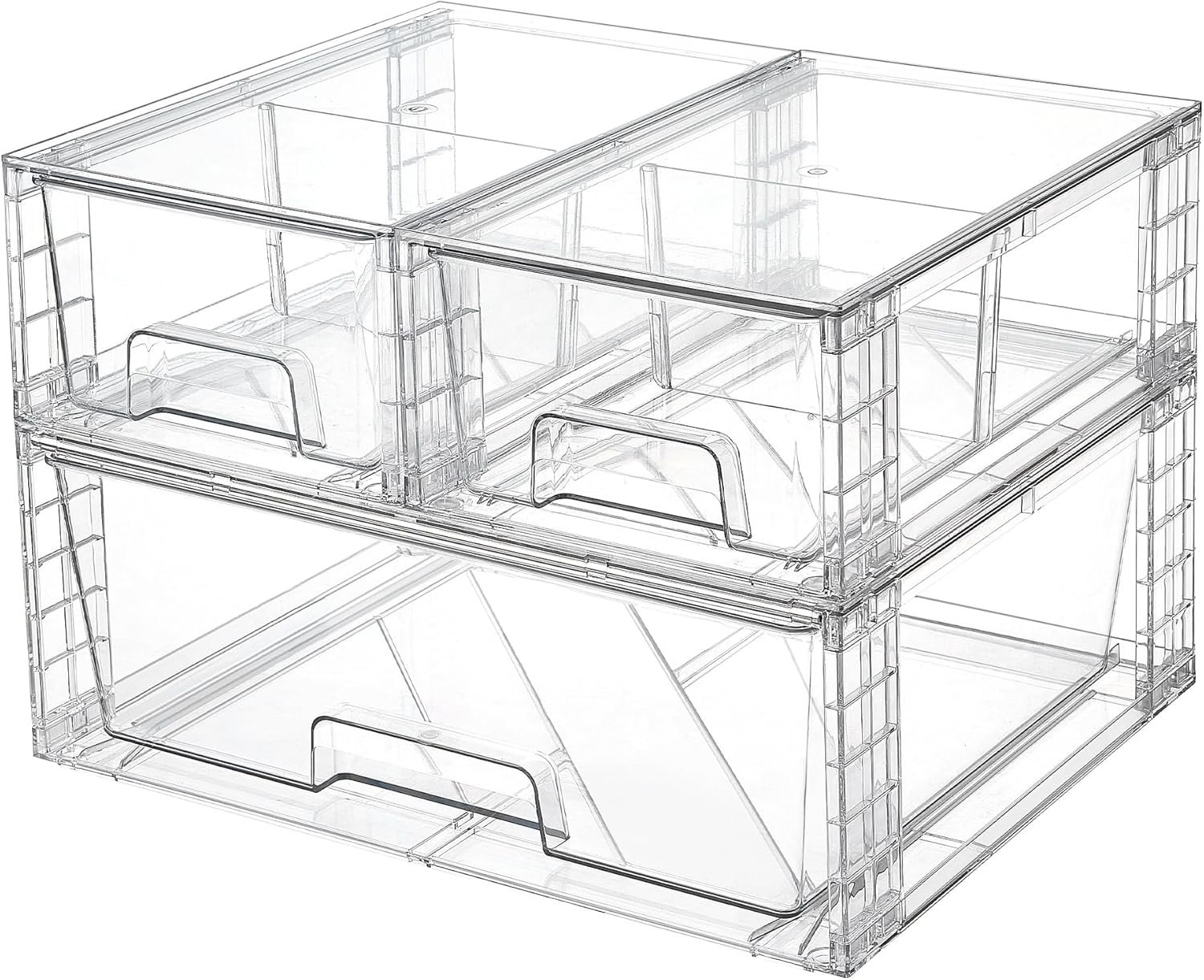 Vtopmart Clear Stackable Storage Drawers, 3 Pack Wide Organizer Set | Wide and Small Pull-Out PET Drawers with Stackable Design for Bathroom Organization, Cabinets, Closets, Pantry and Medicine