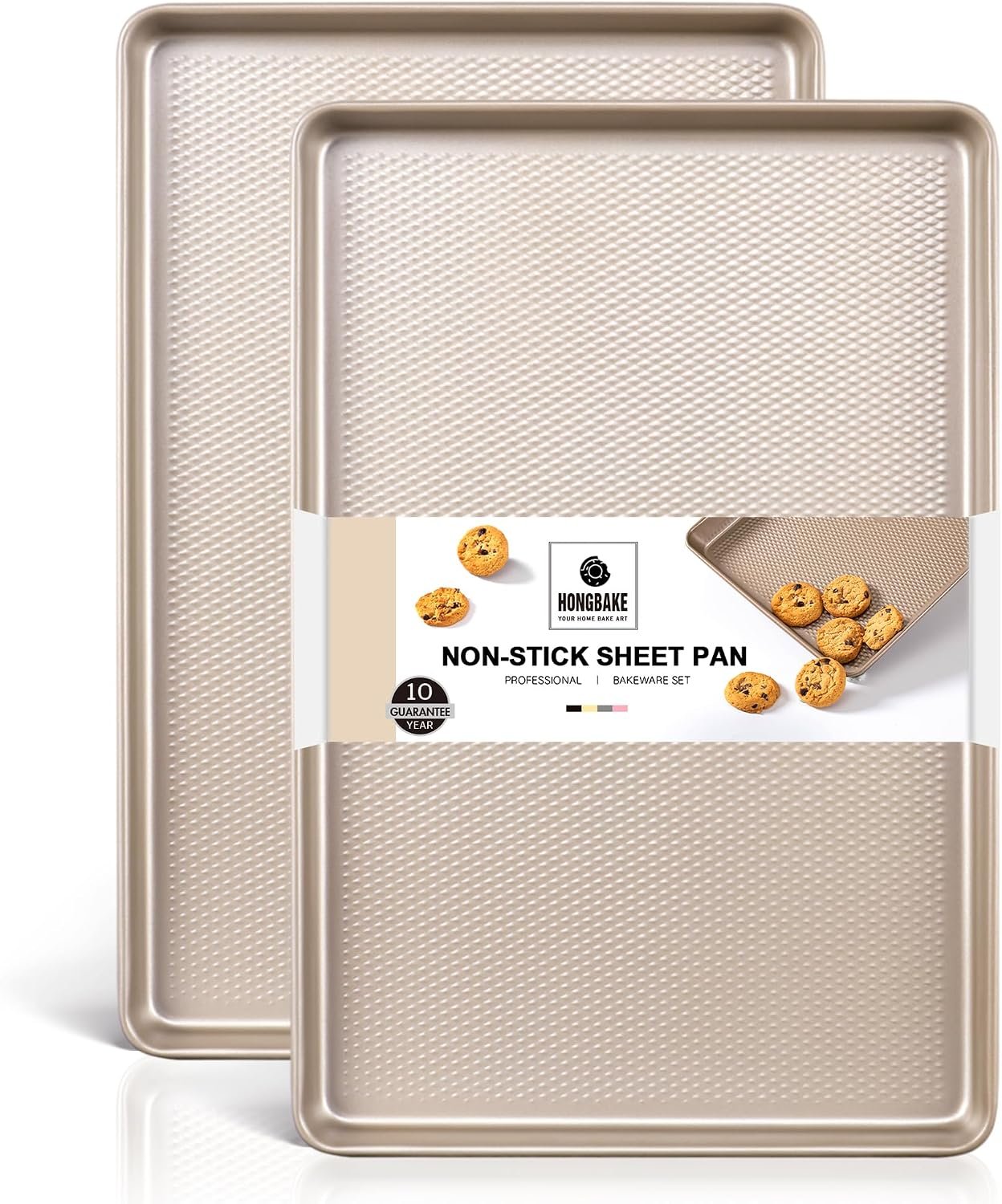 2 Pack Half Sheet Cookie Sheets for Baking, Nonstick Baking Pans | 57% Thicker Carbon Steel, 17.5″ × 12″ Half Sheet Size, Long-Lasting Nonstick Coating