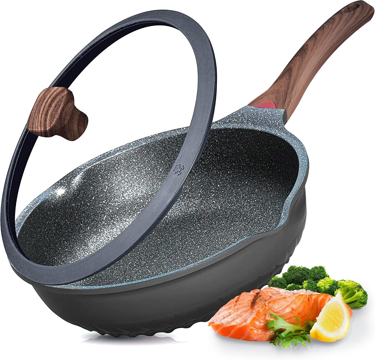 Vinchef Nonstick Deep Frying Pan Skillet with Lid, 11in/5Qt Saute Pan, German 3C+ Ceramic Coating Technology, Heat Indicator, Induction Compatible | German 3C+ toxin-free ceramic PFOA-free. Induction/gas compatible. Heat indicator handle. Lightweight die-cast.