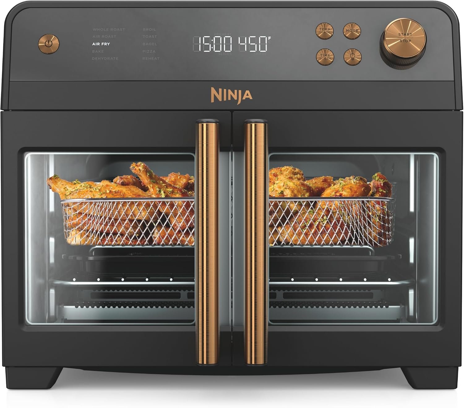 Ninja French Door Premier Air Fry Oven, 10-in-1, Black, FO101BK | 450F cyclonic air, PFAS-free surface, Air fry, sear crisp, bake, broil, toast, dehydrate