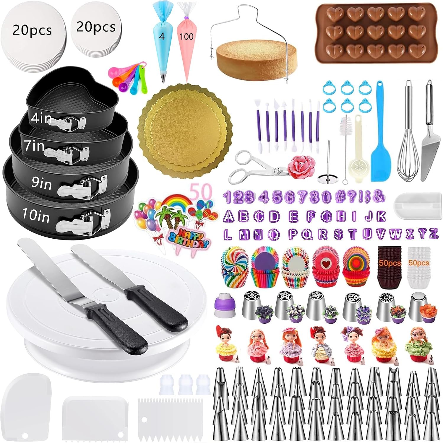 540PCS Cake Decorating Kit – Baking Supplies with 4 Springform Pans, Rotating Turntable, Decorating Tools, Cake Baking Supplies Set for Beginners