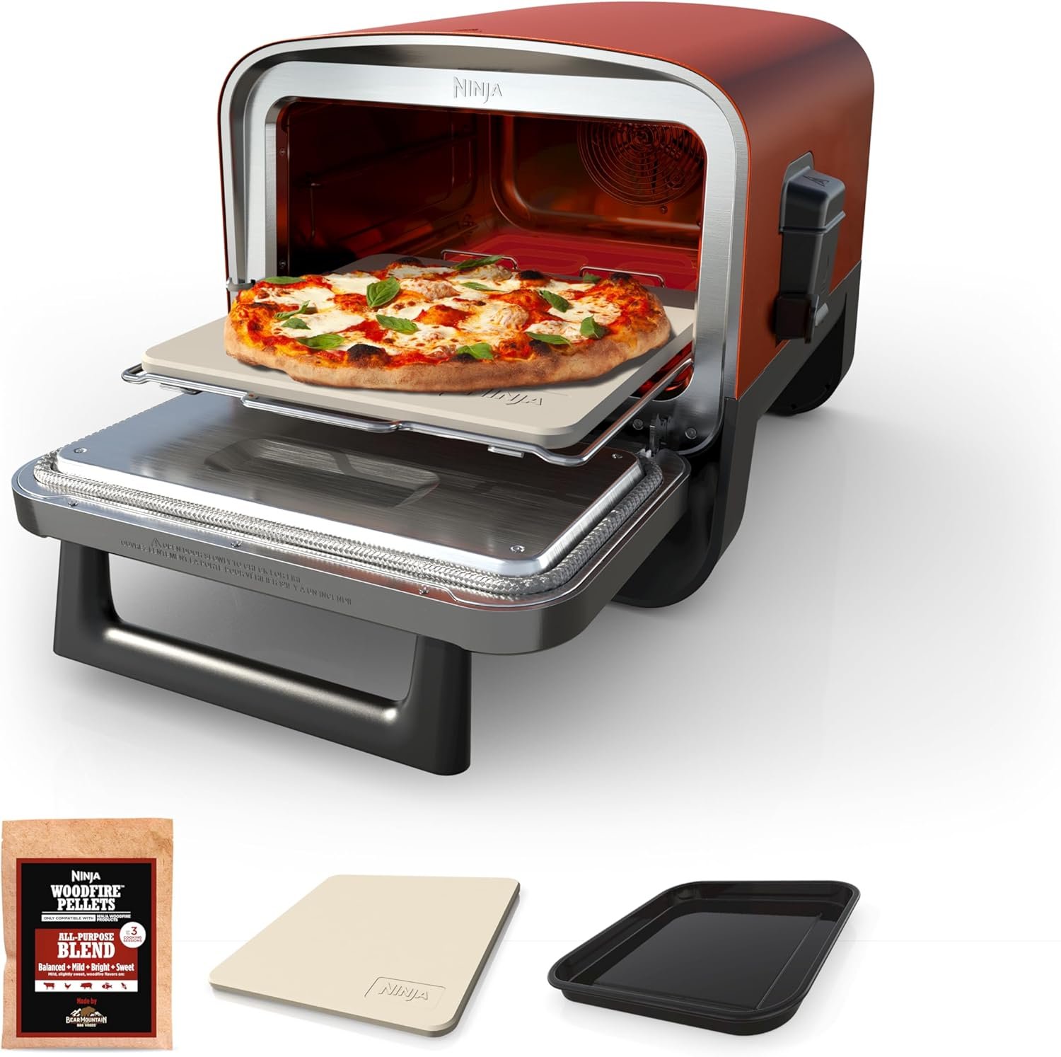 Ninja Woodfire Oven & Smoker, 8-in-1, Heats to 700°F, Terracotta Red, OO101 | 5 pizza styles, bakes & proofs at up to 700°F, fitting a 12″ pizza or 6 chicken breasts