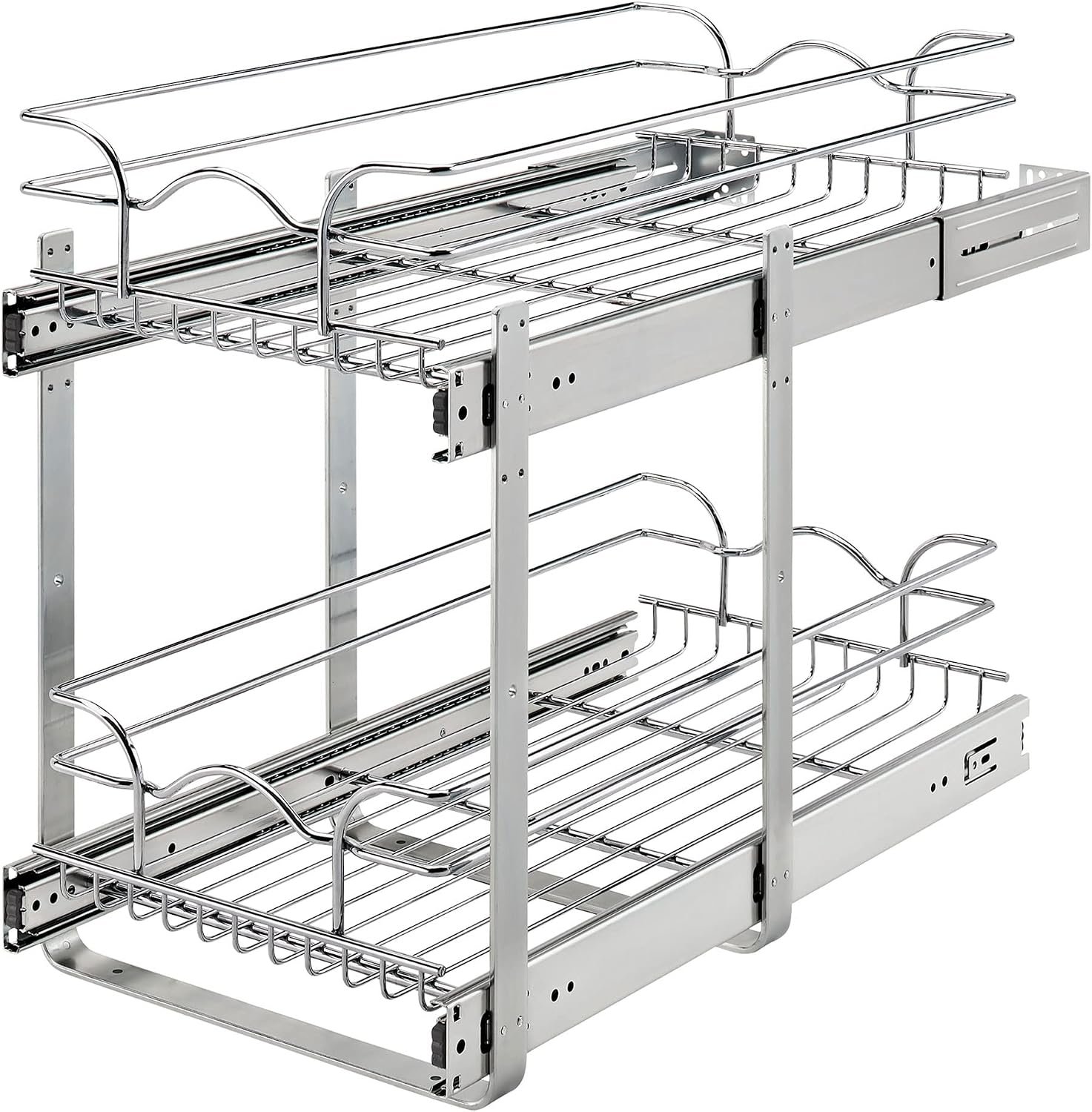 Rev-A-Shelf Pullout Organizer for Cabinets, Min Opening Width of 11.5″ | Two-Tier Steel Shelf for Kitchen or Vanity Cabinet Organization, Heavy Gauge Wire Slide Out Storage Basket, 5WB2-1222CR-1