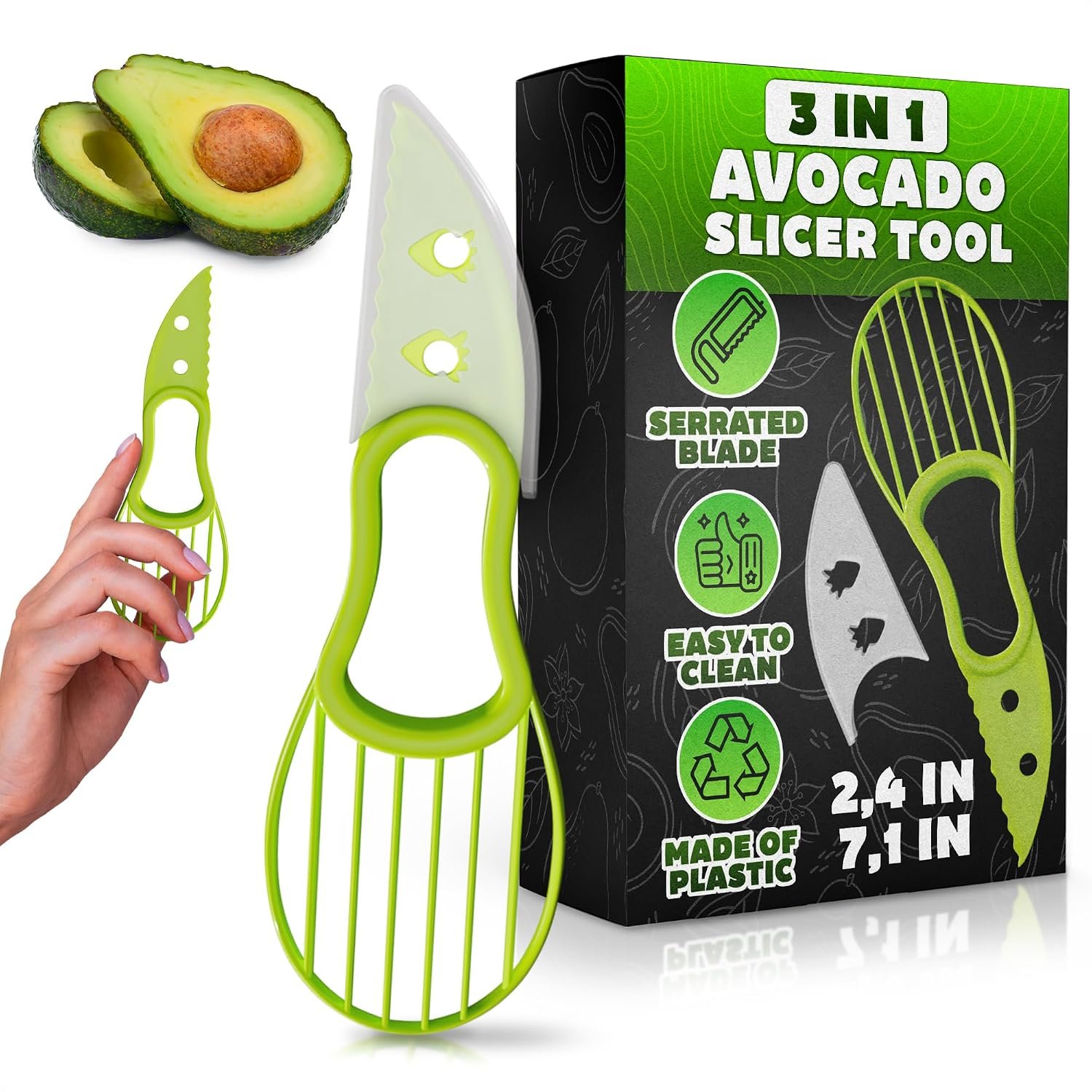 Avocado Slicer Tool 3 in 1, Peeler & Pit Remover, Durable Plastic | Food-Grade Avocado Cutter Tool; Splits, Pits, and Slices; Ergonomic Non-Slip Grip; Kitchen Gadget Doubles as Egg Slicer
