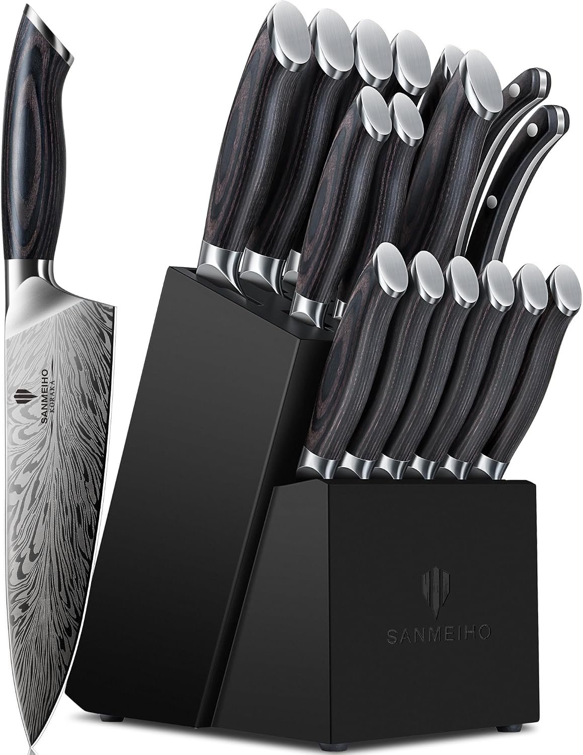 16 Pieces Knife Set, Knife Block Set in Powder Steel, Ultra Sharp | Kitchen Knives Set High Hardness Japanese Knife Set with Ergonomic Pakkawood Handle, Chef Knives Set for Kitchen Cooking