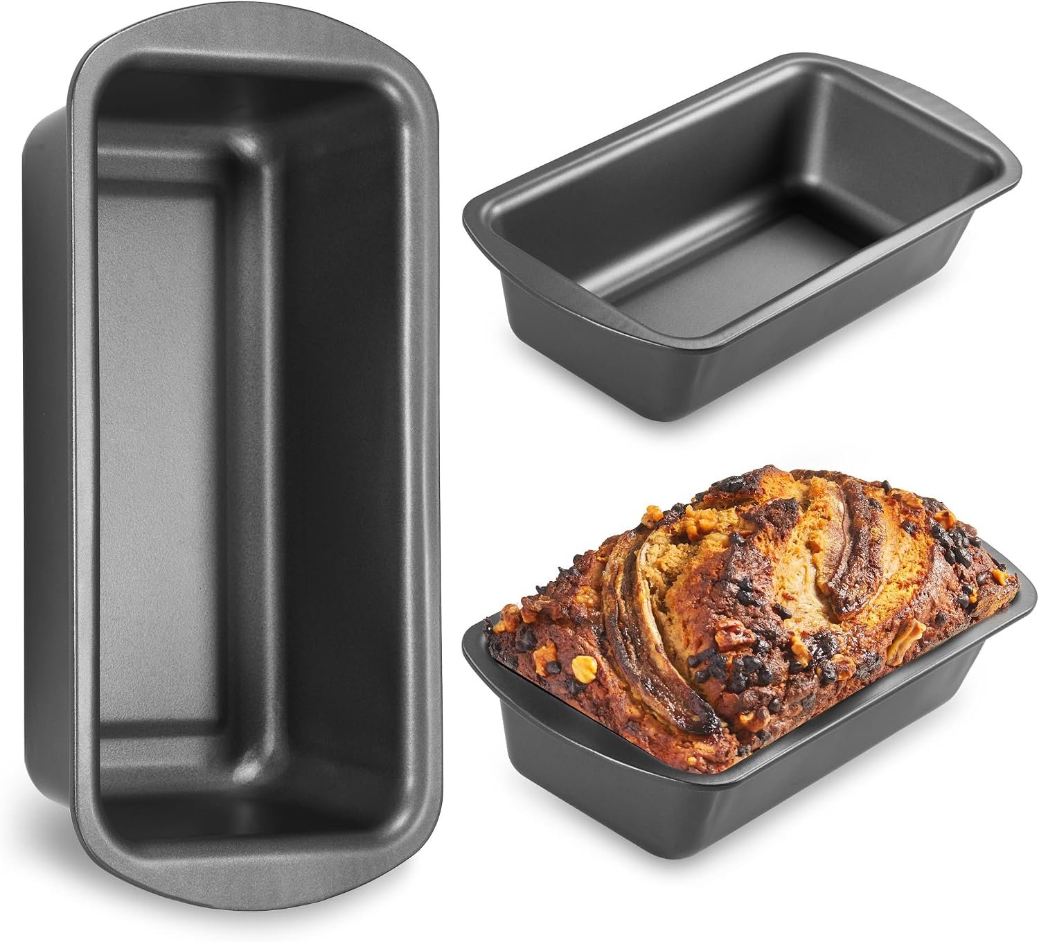 3 Pack Loaf Pan Set, 8.5 x 4.5 Inches With Wide Grips Nonstick Bread Tin, 1Lb Perfect for Homemade Baking, Grey