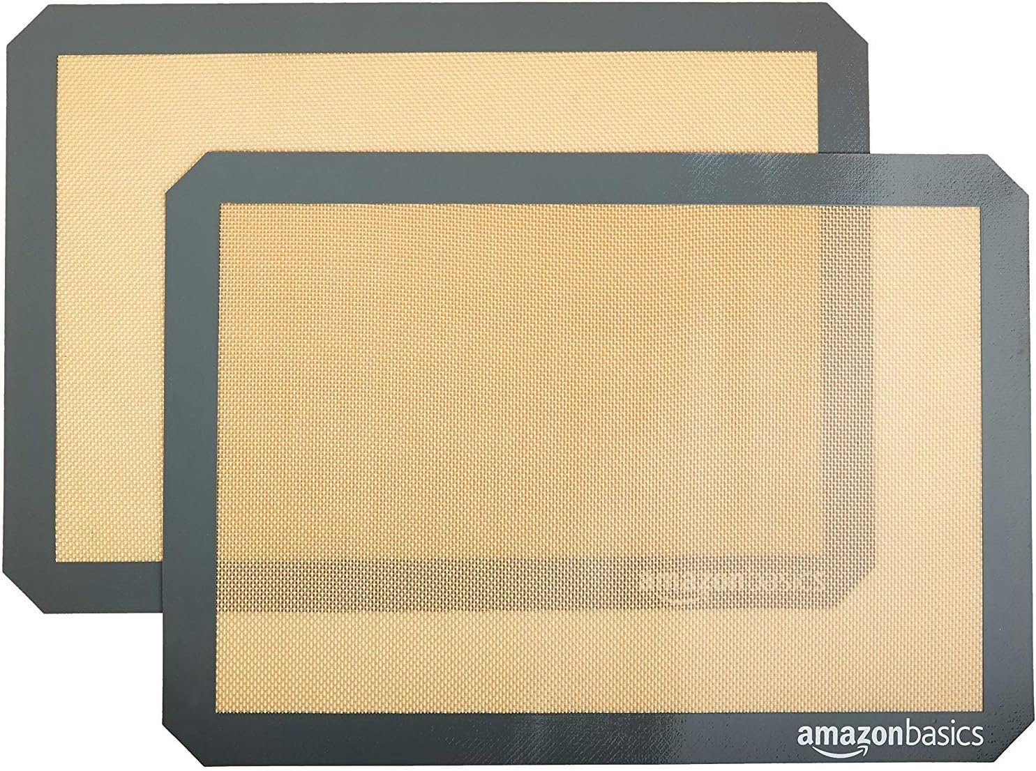 Amazon Basics Silicone Rectangular Baking Mat, Non-Stick, Reusable, Dishwasher Safe, Food Safe, Heat Resistant, 16.5″ x 11.6″, Beige/Gray, 2-Pack