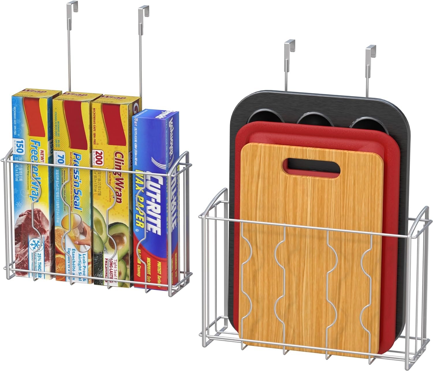 Simple Houseware Over the Cabinet Door Organizer Holder, 2pcs (L+M), Silver | 13.5″ W x 4.25″ D x 18.5″ H & 12.5″ W x 3.6″ D x 18.5″ H
