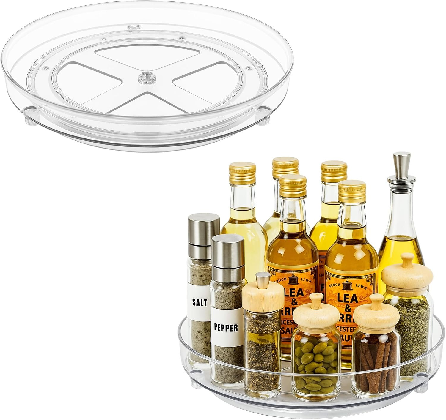 LOCONHA Maximize Space with 2 Pack 9 Inch Clear Acrylic Lazy Susan – Non-Skid Turntable Organizer for Kitchen, Cabinet, Pantry, Fridge & Makeup Storage