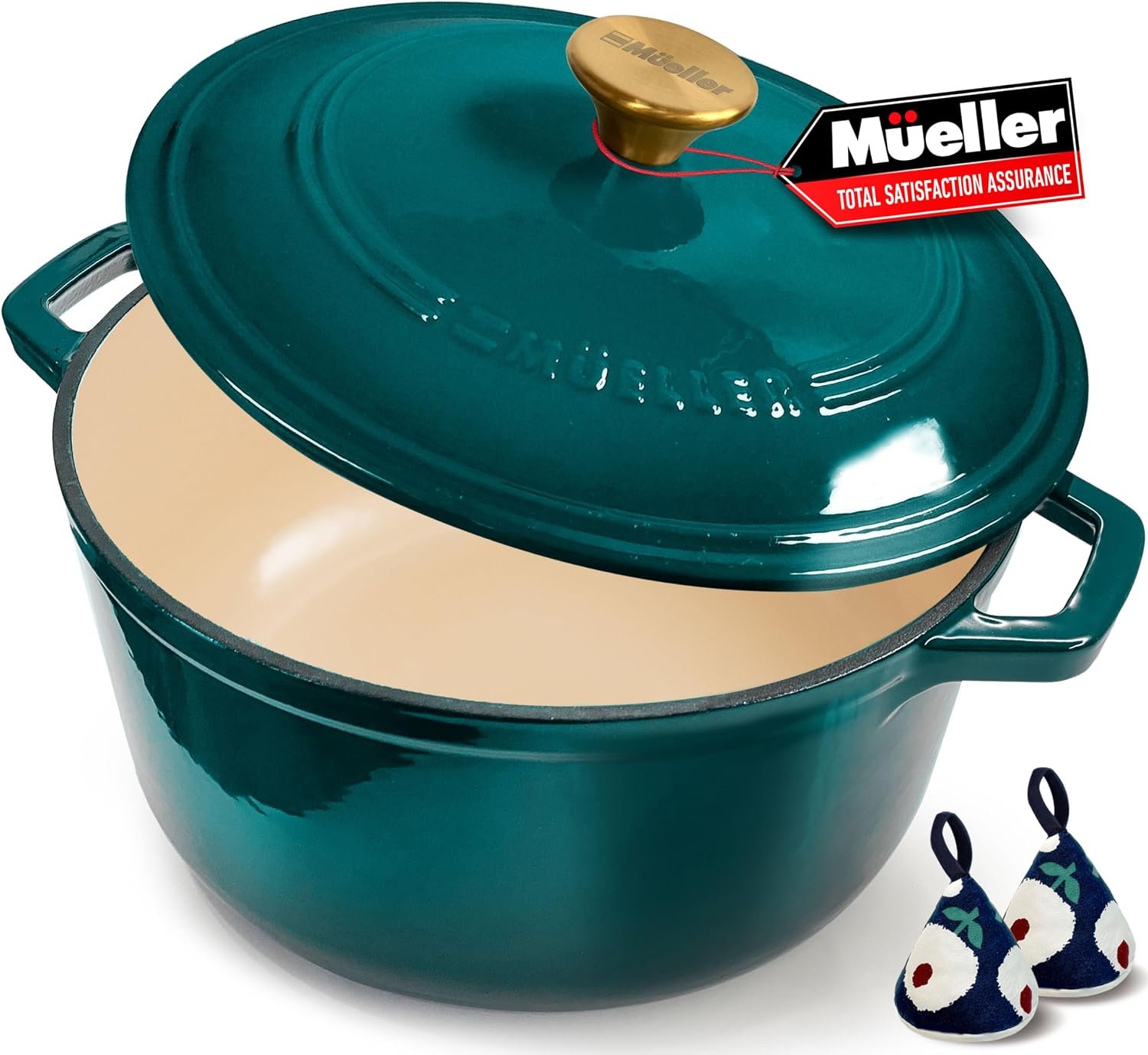 Mueller DuraCast 6 Quart Enameled Cast Iron Dutch Oven Pot with Lid | Sourdough Bread Baking, PFOA-Free, 500°F Oven Safe – All Cooktops incl. Induction, Braising & Slow Cooking, Emerald
