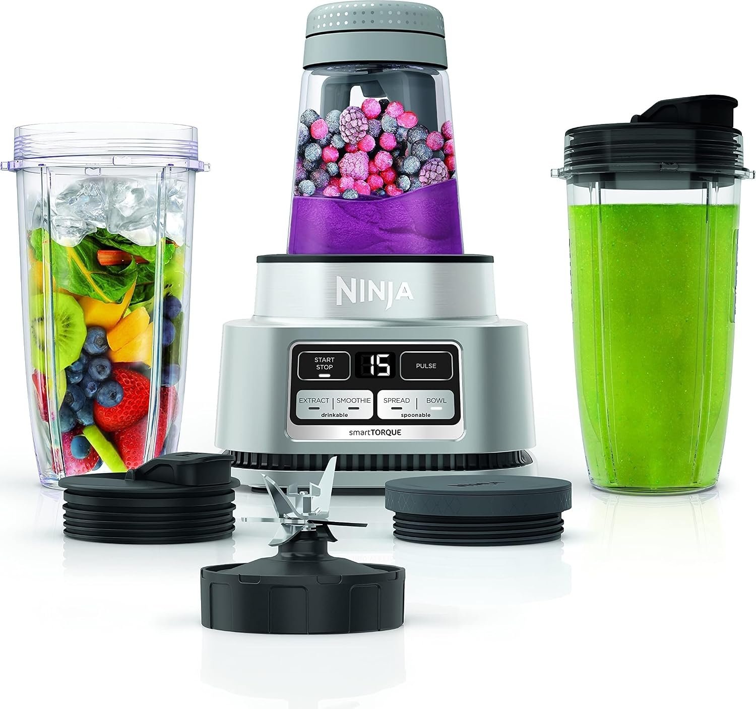 Ninja Foodi Personal Blender & Smoothie Bowl Maker, 1200PW, SS101 | smartTORQUE motor + Hybrid Edge blades. Smoothie bowl maker, nutrient extractor, (2) 24-oz cups. Dishwasher safe.