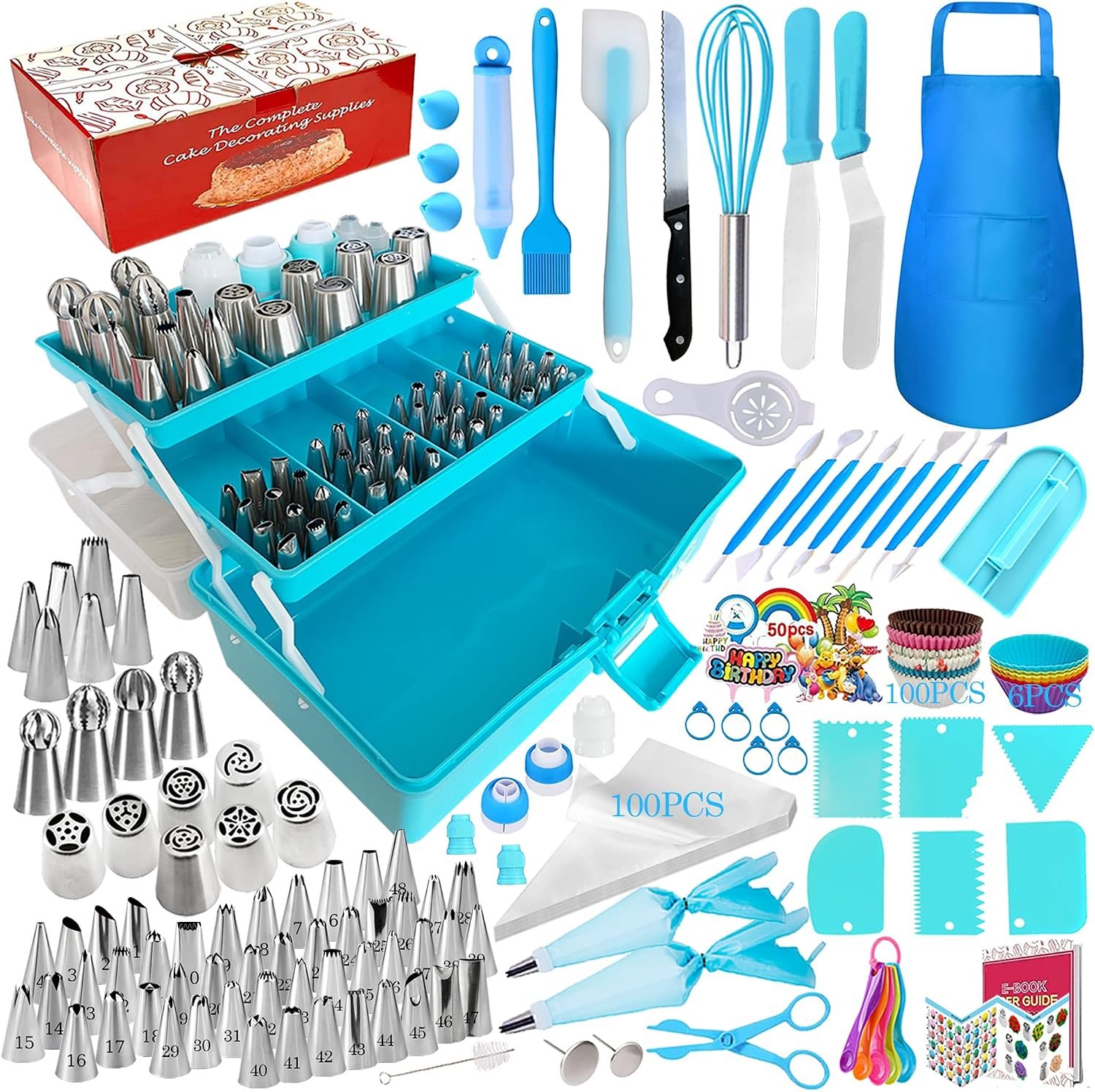 Makmeng Cake Decorating Tools Supplies Kit – 368Pcs Baking Supplies with Storage Case for Beginners – Icing Piping Bags and Tips Set For Cookies, Cupcake & Cake Frosting Fondant Decorating