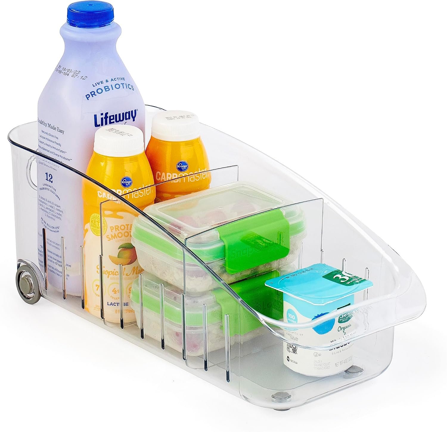 YouCopia RollOut Fridge Drawer 6″, BPA-Free Clear Rolling Refrigerator Organizer Bin with Adjustable Dividers and Handles for Produce, Food, Meal and Snack Storage