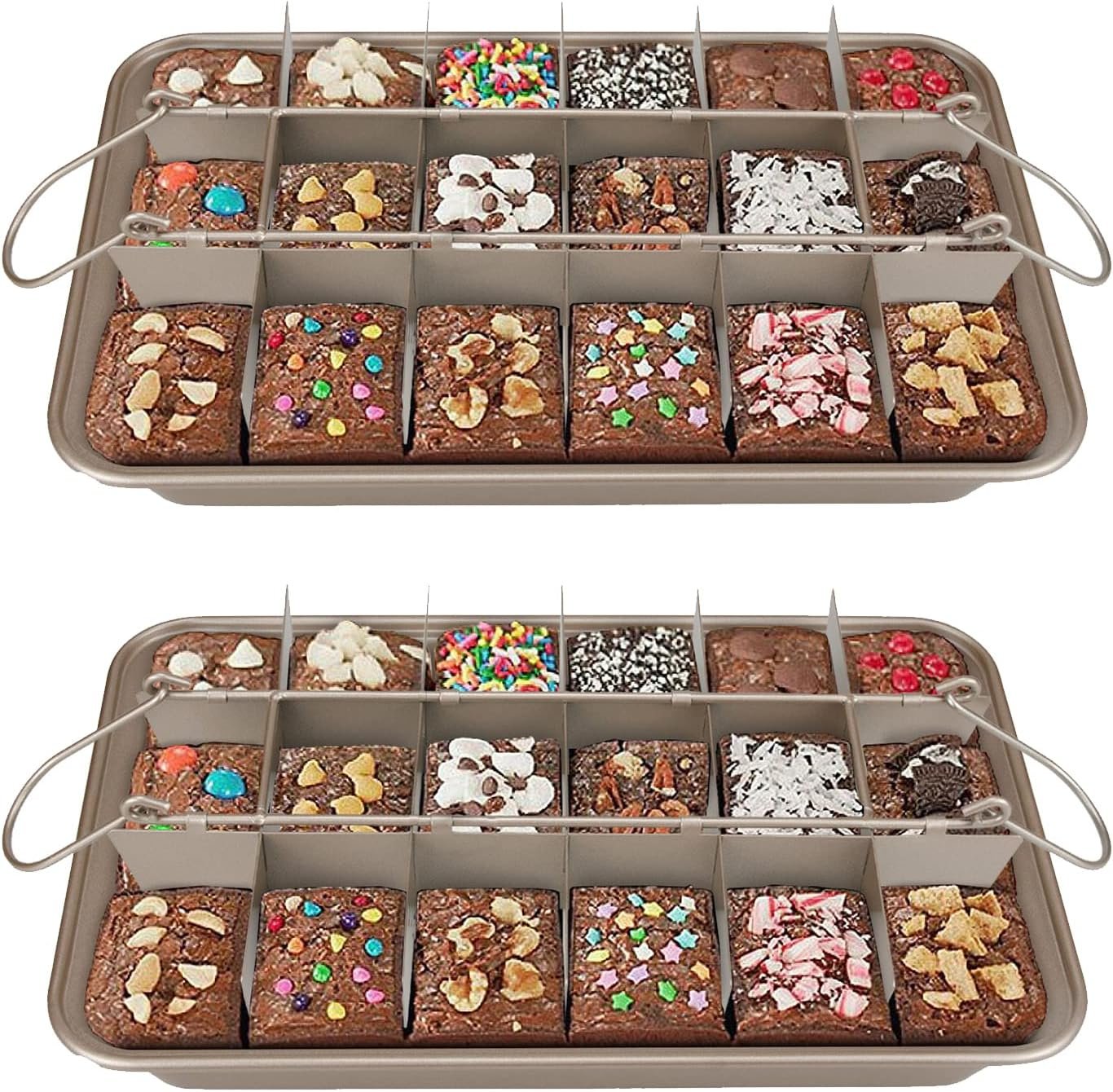 Brownie Pan with Dividers, Brownie Pan, Non Stick Brownie Pan with Removable Cutter, Brownie Tray,18 Pre-slice Brownie Baking Tray, 2pk