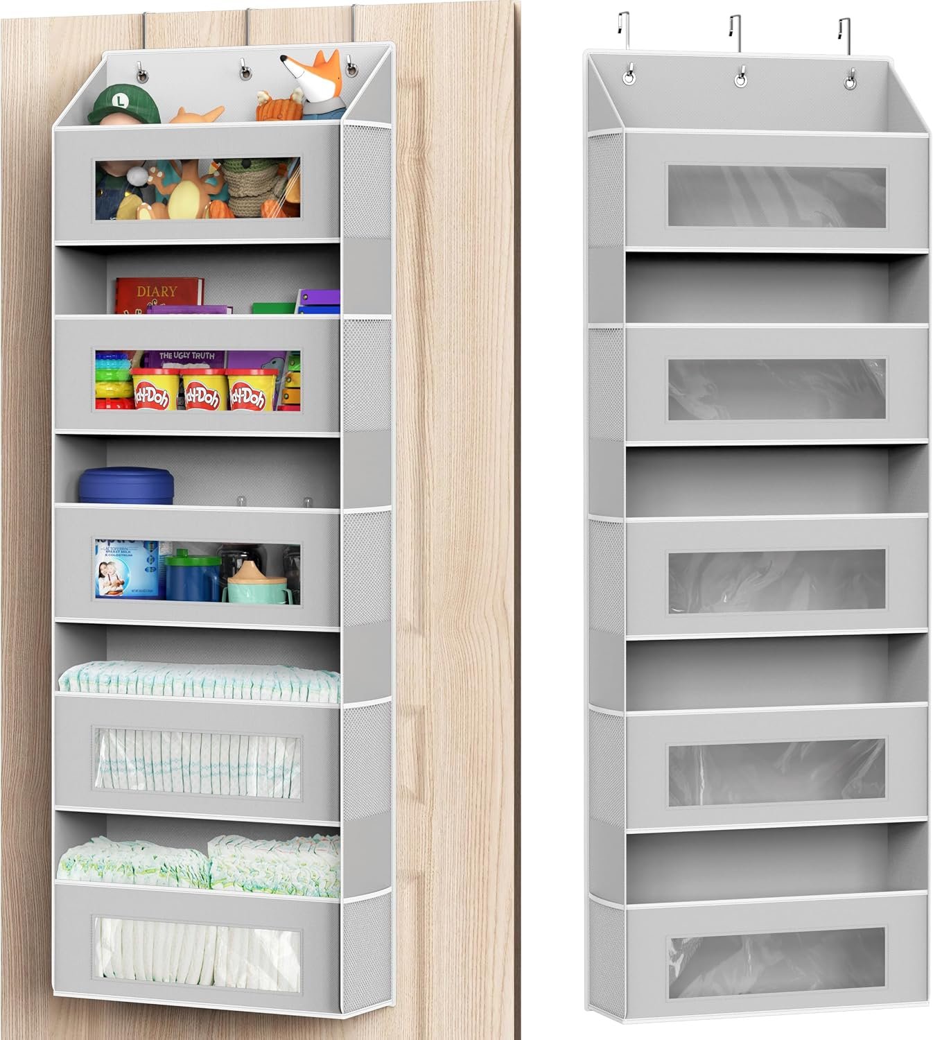Simple Houseware Large Heavy Duty 5 Pockets Over the Door Organizer | 45 lbs Capacity for Pantry, Closet, Bathroom, 5 Clear Window Pockets