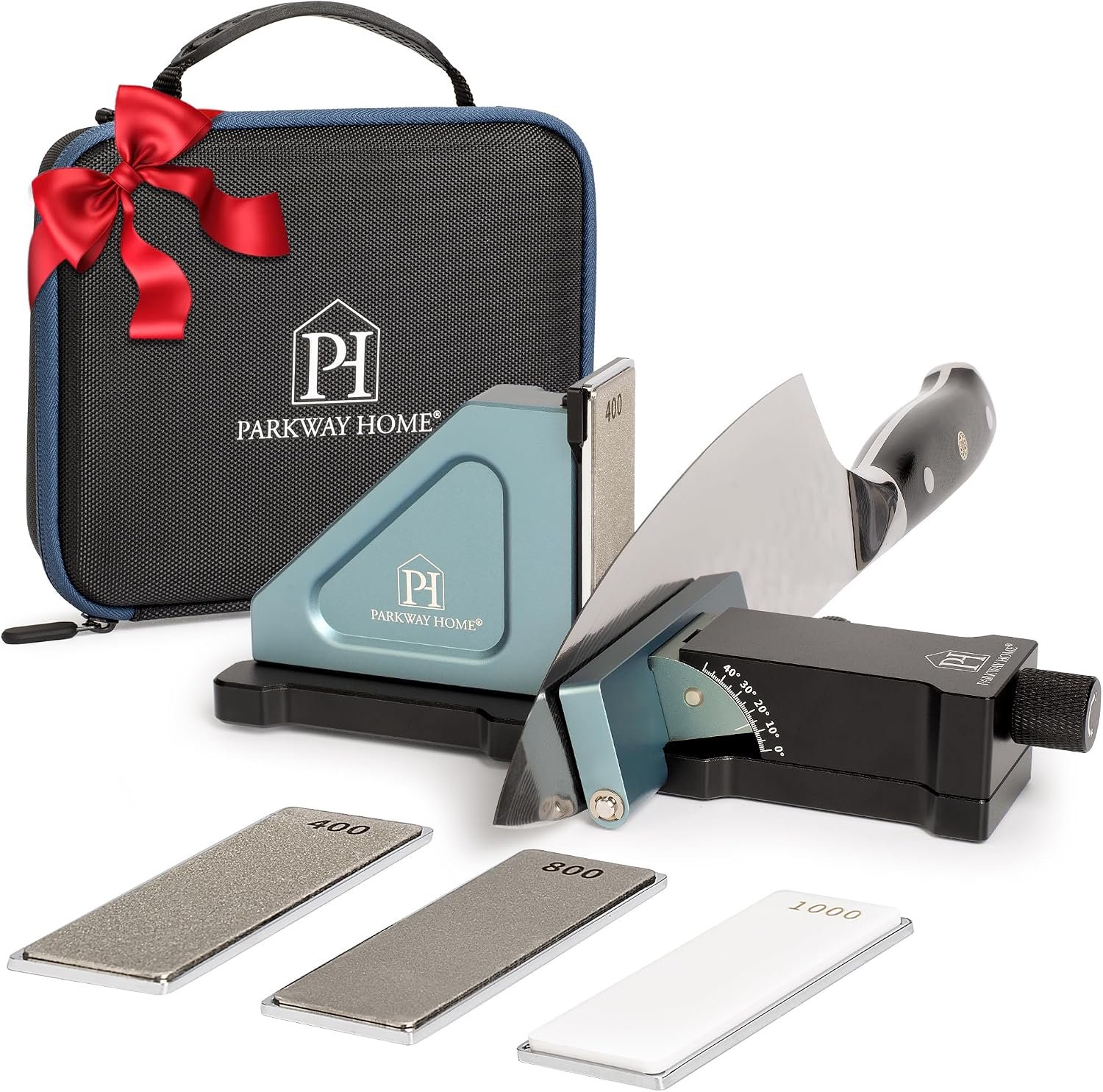 PATENTED ORIGINAL ADJUSTABLE ROLLING KNIFE SHARPENER KIT: Adjustable Height, 10° to 40° for 30 Angle Options, Removeable Diamond Plates with Travel Case – Kitchen Knife Sharpener