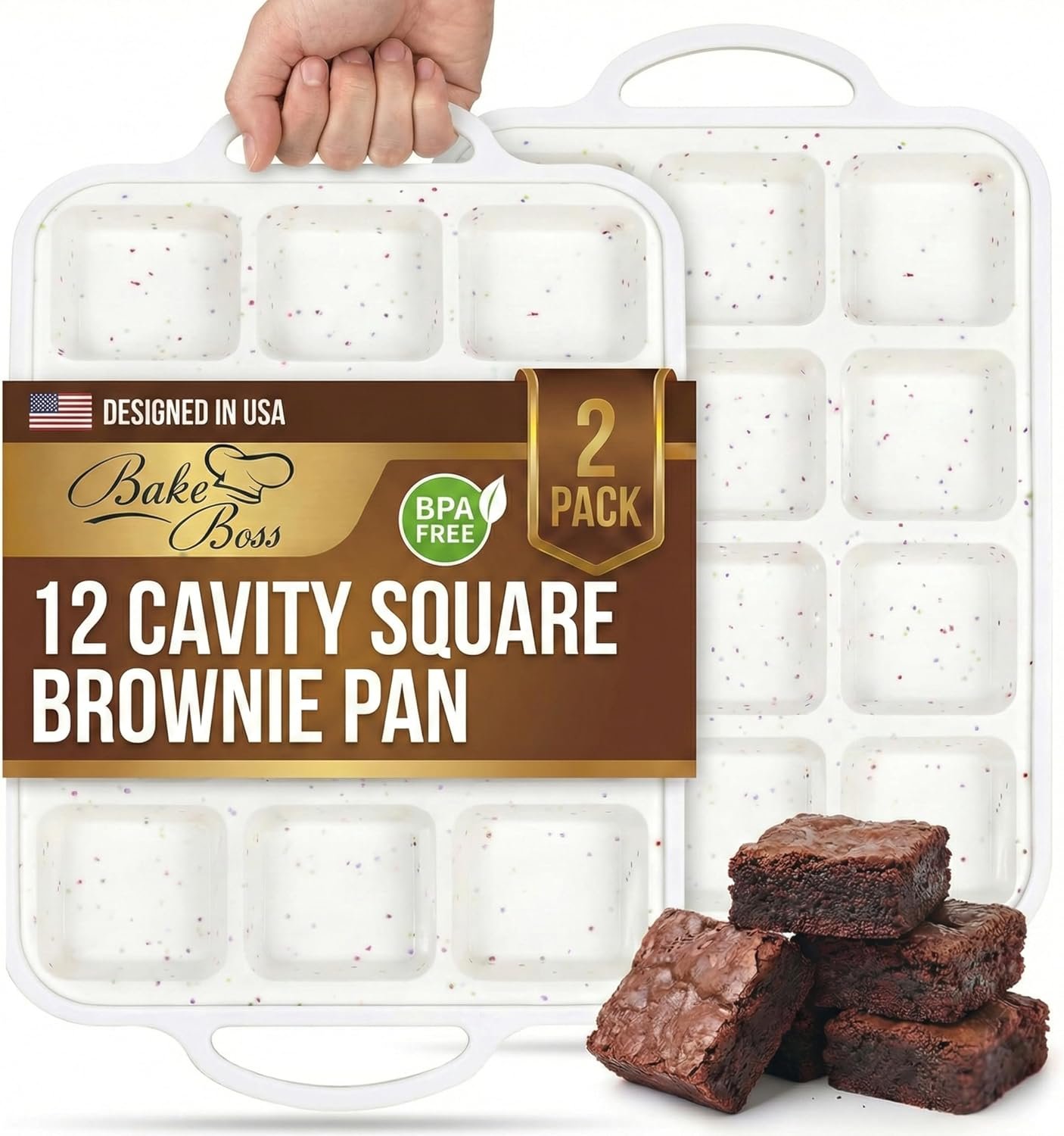 Silicone Brownie Pans with Dividers – 2 PACK – CREAM | Metal Reinforced Silicone Brownie Pans for Baking, Nonstick Brownie Pan, Easy Release Surface, Dishwasher Safe