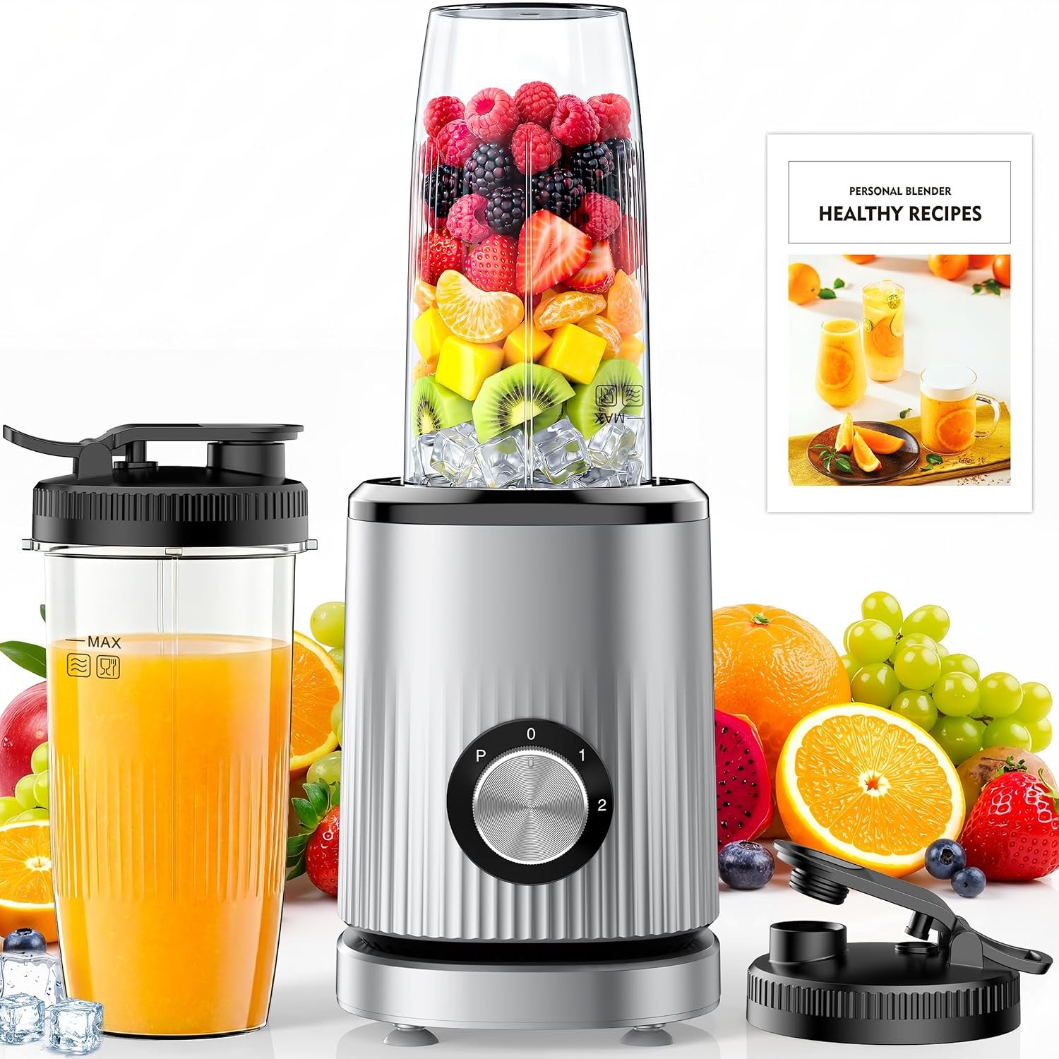 Turelar Personal Blender for Smoothies 2*24oz To-Go Cups, Adjustable Speed | Single Serve Portable Smoothie Maker for Shakes & Frozen Drinks, Food Prep, w Nutritious Recipe, BPA-Free, Upgraded Version
