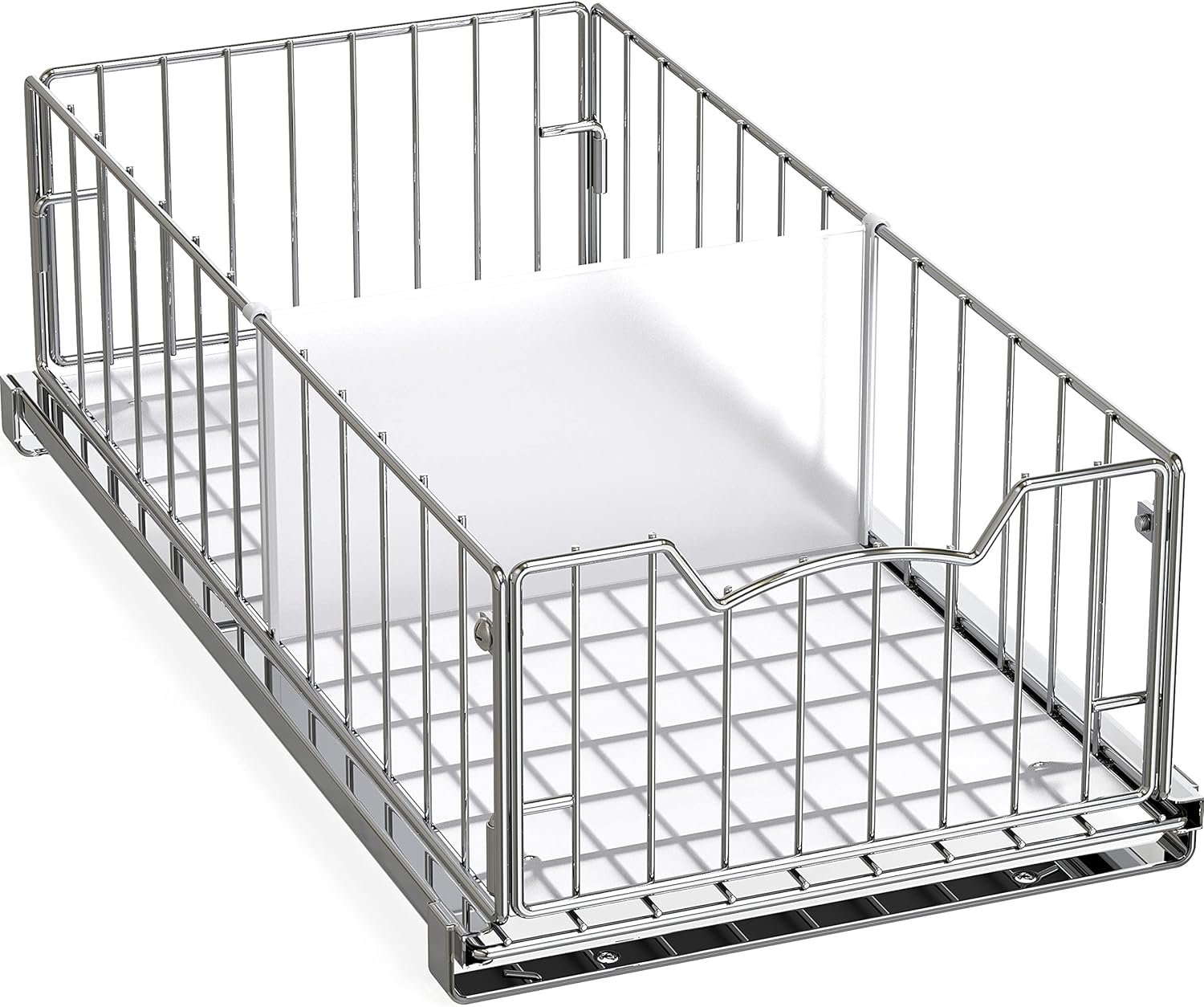 Simple Houseware Pull-Out Cabinet Sliding Basket, 17.2Dx9.7Wx5H, Chrome | Ideal for Kitchen and Bathroom Cabinet Storage Organizer, Under Sink or Pantry Organization