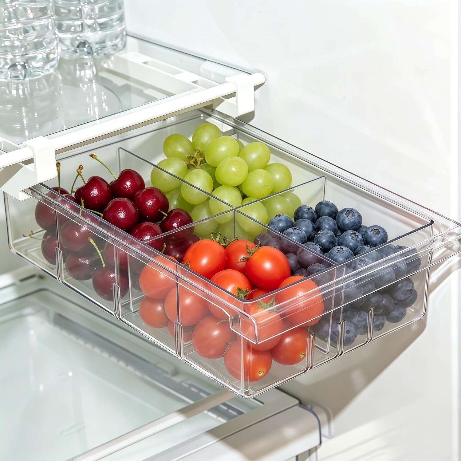 Refrigerator Organizers Storage Fridge Drawer, Storage Containers – 2pc(S) | Under Shelf Drawer for Fruit, Deli, Cheese, Seafood, Pull Out Plastic Organizer Bins fit for Medium Fridge Shelf, Simple Use