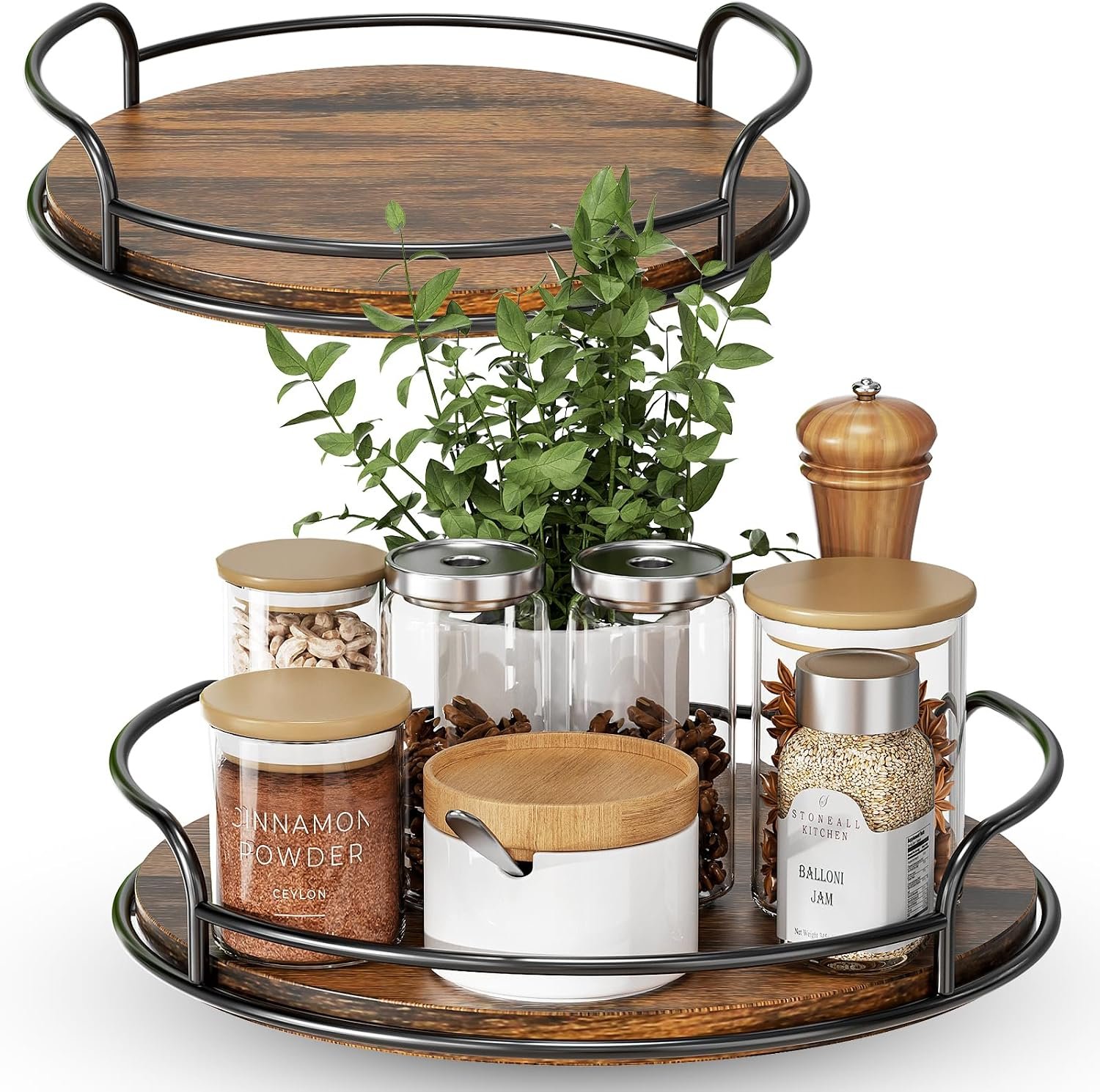 LAMU 2 Pack 9” 10” Lazy Susan Turntable Organizer for Table Top Cabinet, Wooden Lazy Susan for Kitchen, Pantry, Countertop, Bathroom Vanity, Spice Organization, Wood Decor