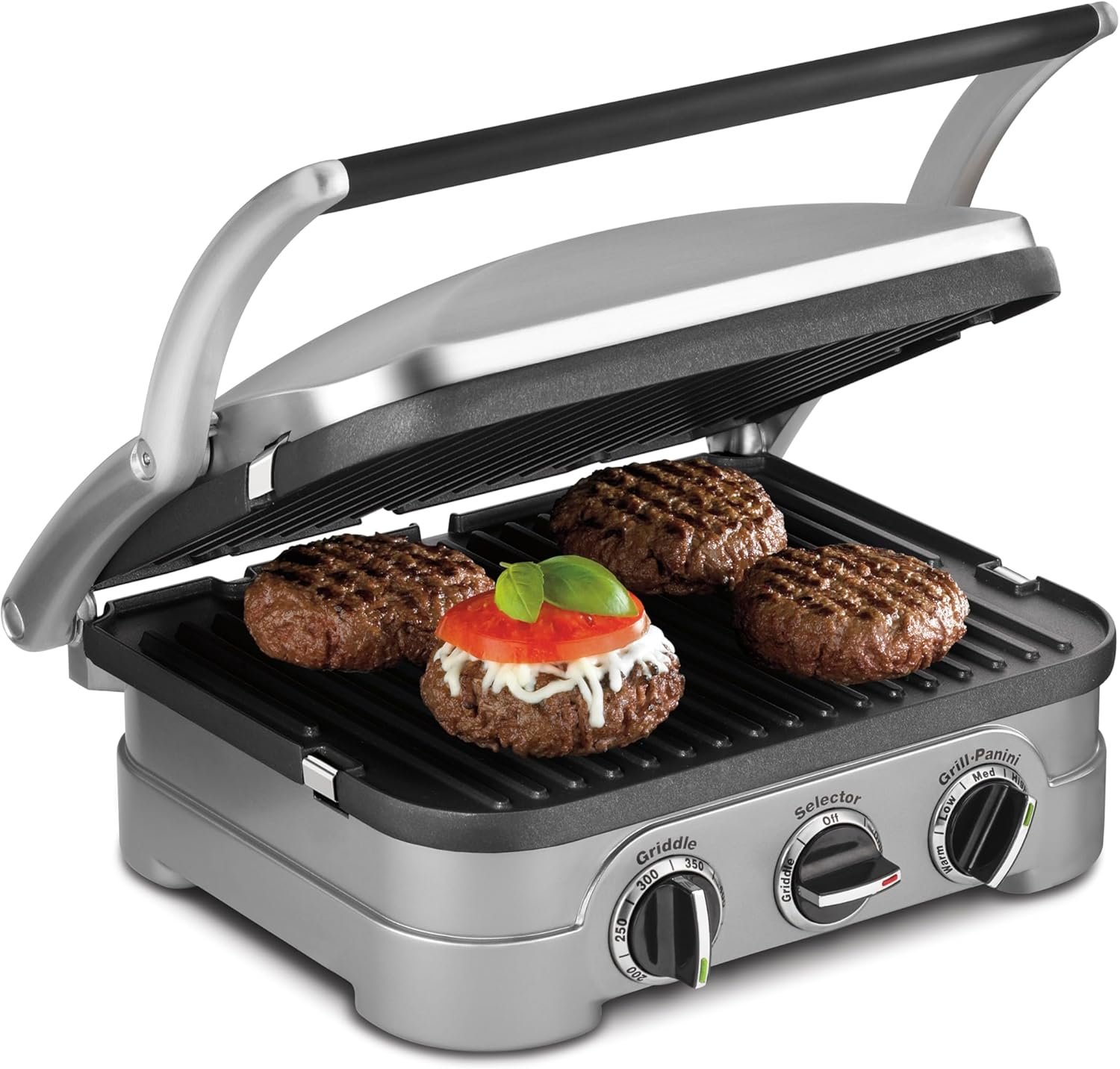 Cuisinart Panini Press and Grill, 1500W 5-in-1 Griddler, Dishwasher-Safe | Panini press, sandwich maker & indoor grill with reversible nonstick plates & dual heat control, GR-4NNAS