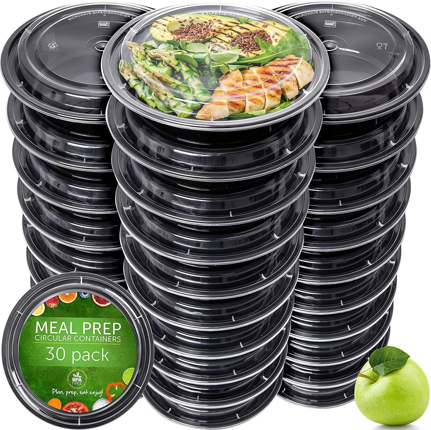 Prep Naturals 30 Pack Meal Prep Containers Reusable | BPA-Free Plastic Meal Prep Containers – Airtight Lids, Microwave & Freezer Safe for Portion Control (30-Pack, 24 oz)