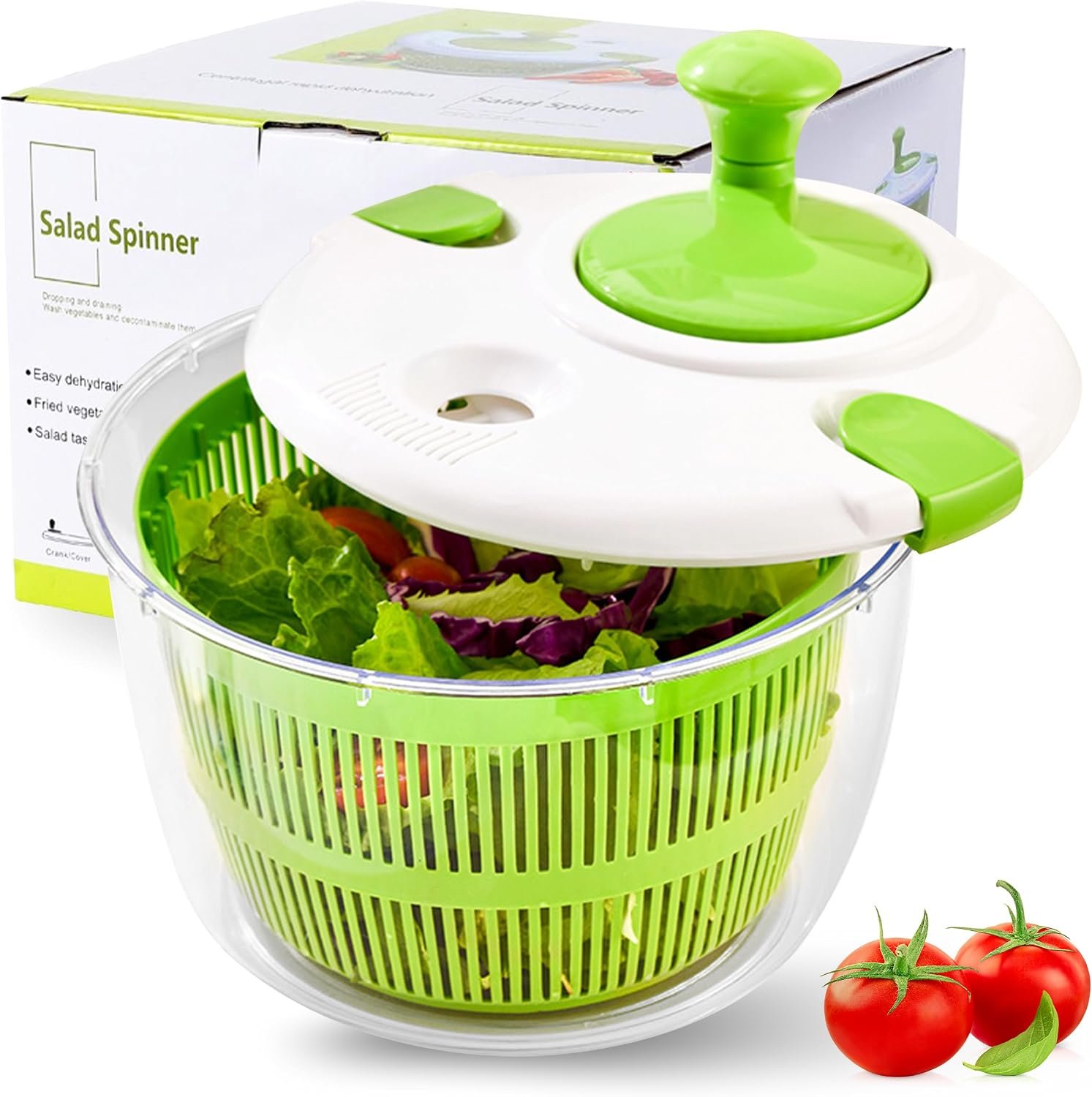 Salad Spinner | Spin & Dry Fruits, Vegetables & Greens Fast | Lettuce Washer with Dual Drain Holes | BPA-Free, Easy to Clean | 5.3 Quart Large Capacity