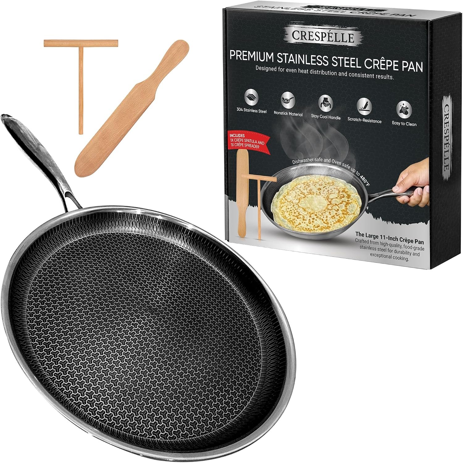 Are You Tired of Cheap Crepe Pans That Heat Unevely? Crespelle Stainless Steel Crepe Pan 11 Inch – PFOA Free Nonstick Griddle for Pancakes, Dosa, Tortillas, Roti, Comal