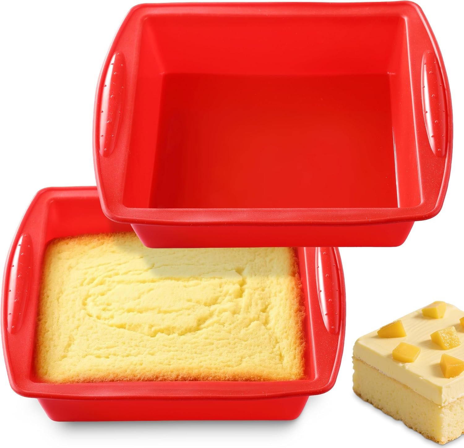 Silicone Square Brownie Pan 2 Pack, 8×8 Baking Pan for Brownies, Cakes, Bread, Pie & Lasagna