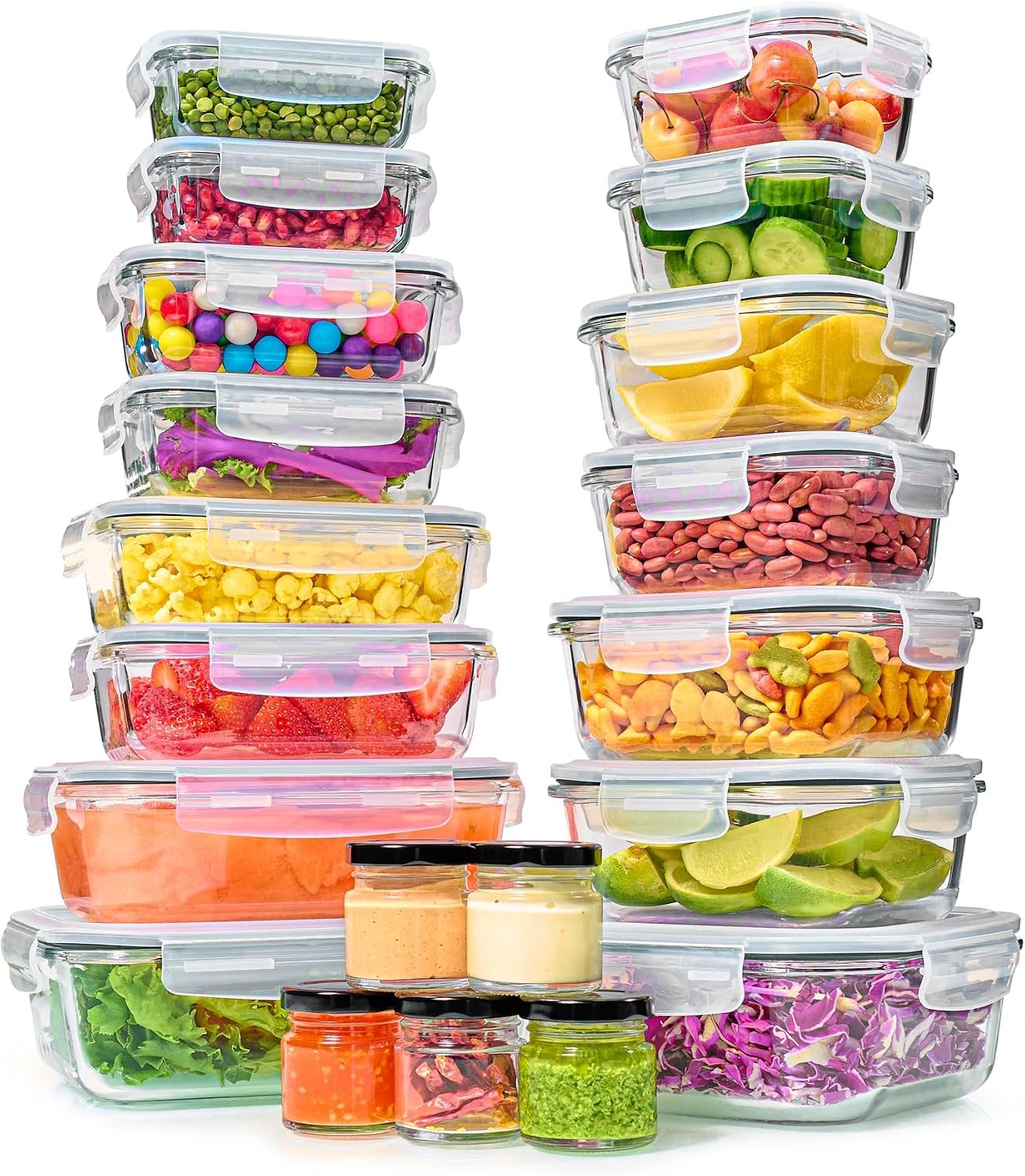 40pc Set Glass Food Storage Containers & Bowls with Airtight Lids – Leakproof BPA-Free Meal Prep Airtight Stackable Lunch Boxes, Kitchen Pantry & Storage Organizers – Microwave Freezer Dishwasher Safe