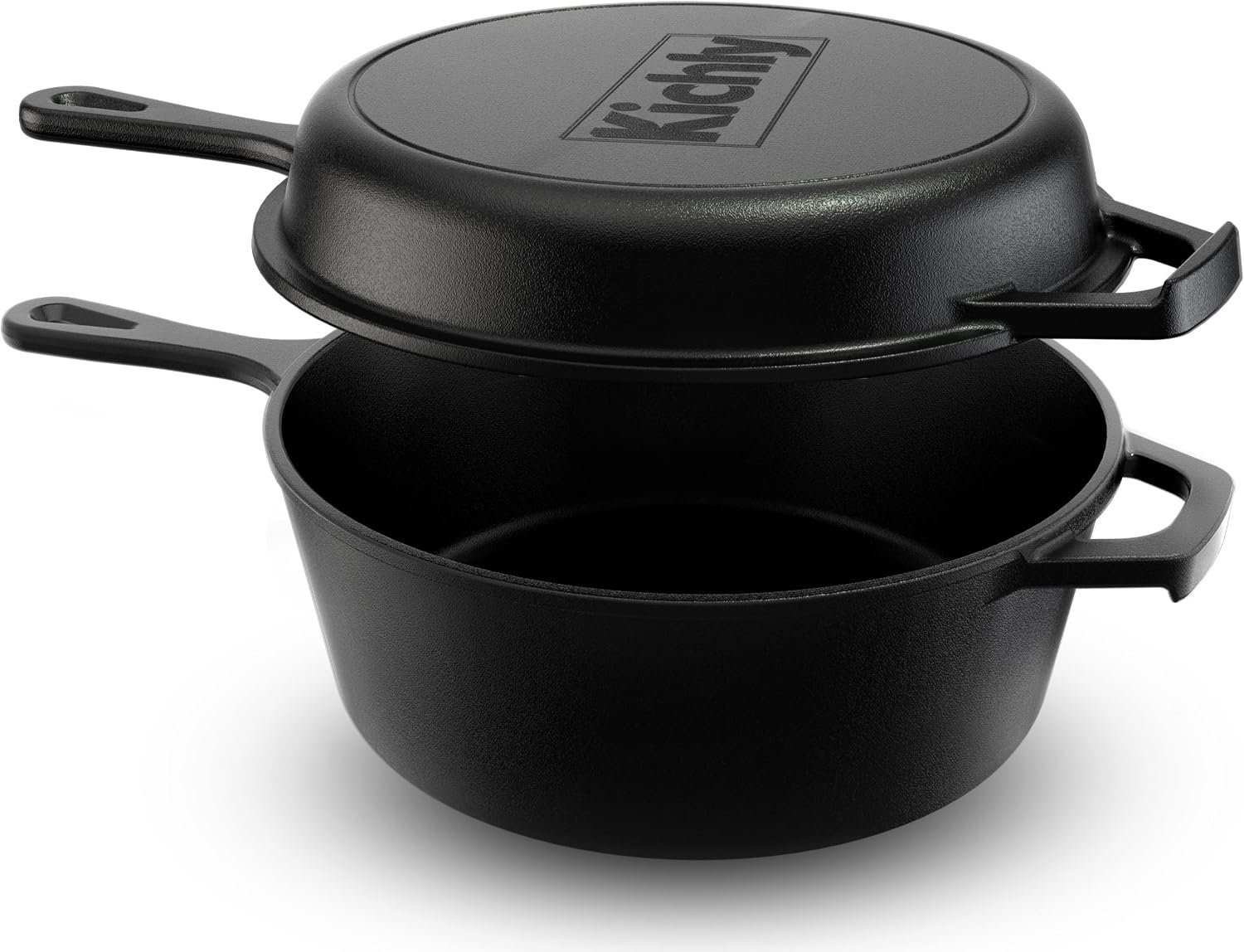 KICHLY Combo Cooker Cast Iron Dutch Oven with Lid 2 in1, PFAS Free Pre-seasoned Multi Cookware Skillet, 3.2QT Cast Iron Pan Dutch Oven Deep Pot with Frying Pan 10.25 Inch, Grill Induction Stovetop Camping