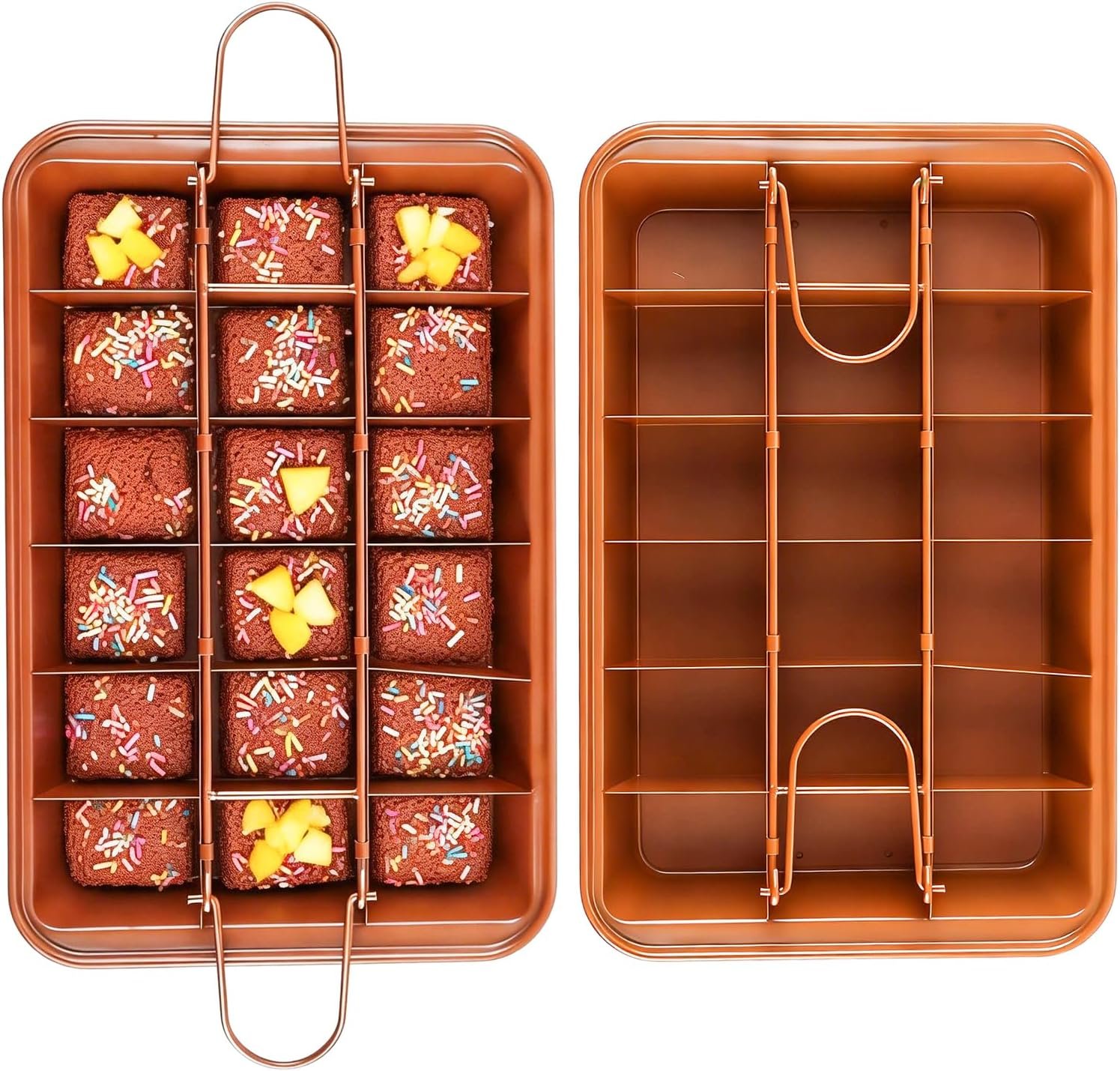 2 Pack Brownie Pan with Dividers 12″ x 8″ x 1.6″ All Edges Brownie Pans, 18 Pre-slice Carbon Steel Bakeware Tray Brownie Cutter for Baking Cake, Biscuit, Muffin
