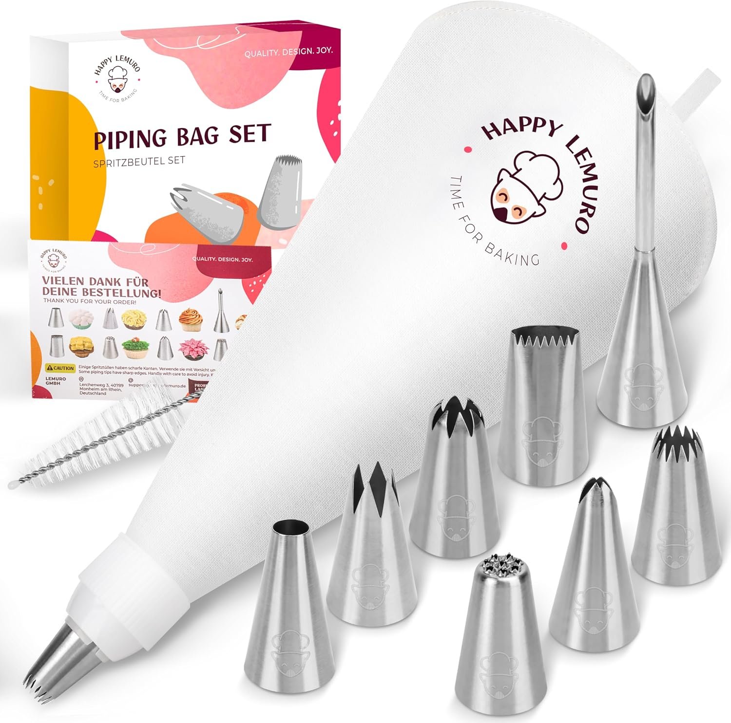 Premium Reusable Piping Bags and Tips Set – Cotton Pastry Bag 16″ with 8 Large Icing Tips for Cake Decorating – Large Piping Tips Set – Dishwasher Safe