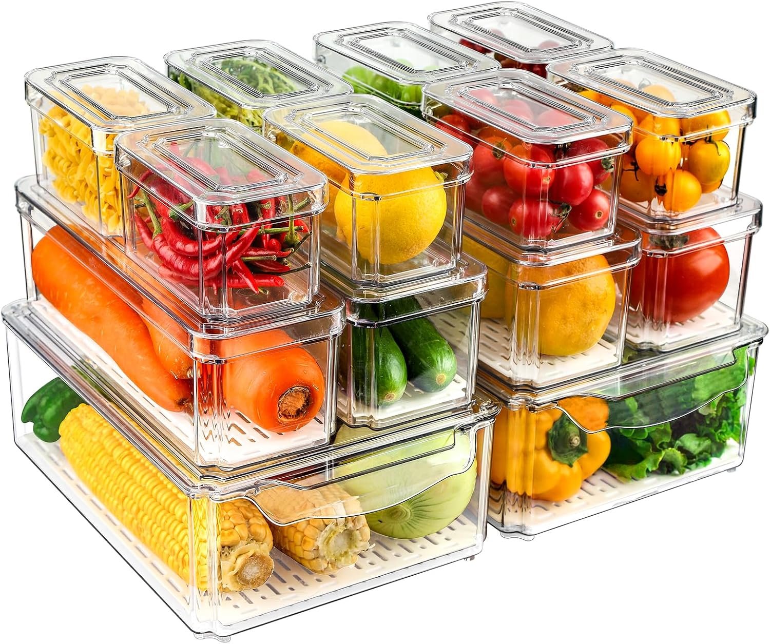 14 Pack Fridge Organizers and Storage – Refrigerator Organizer Bins with Lids, BPA-Free Fridge Organization, Fruit Storage Containers for Fridge, Vegetable, Food, Drinks, Cereals, Clear | with Lids, BPA-Free Fridge Organization, Fruit Storage Containers for Fridge, Vegetable, Food, Drinks, Cereals, Clear