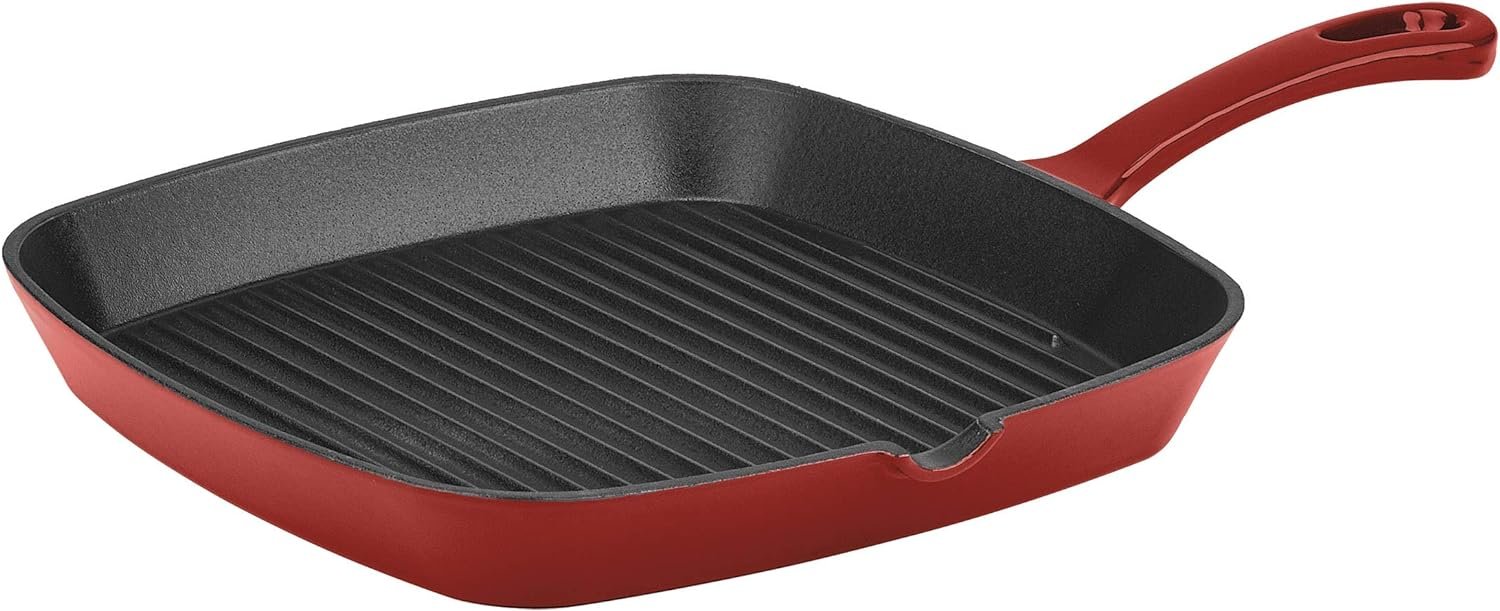 Cuisinart CI30-23CR Chef’s Classic Enameled Cast Iron 9-1/4-Inch Square Grill Pan, Cardinal Red
